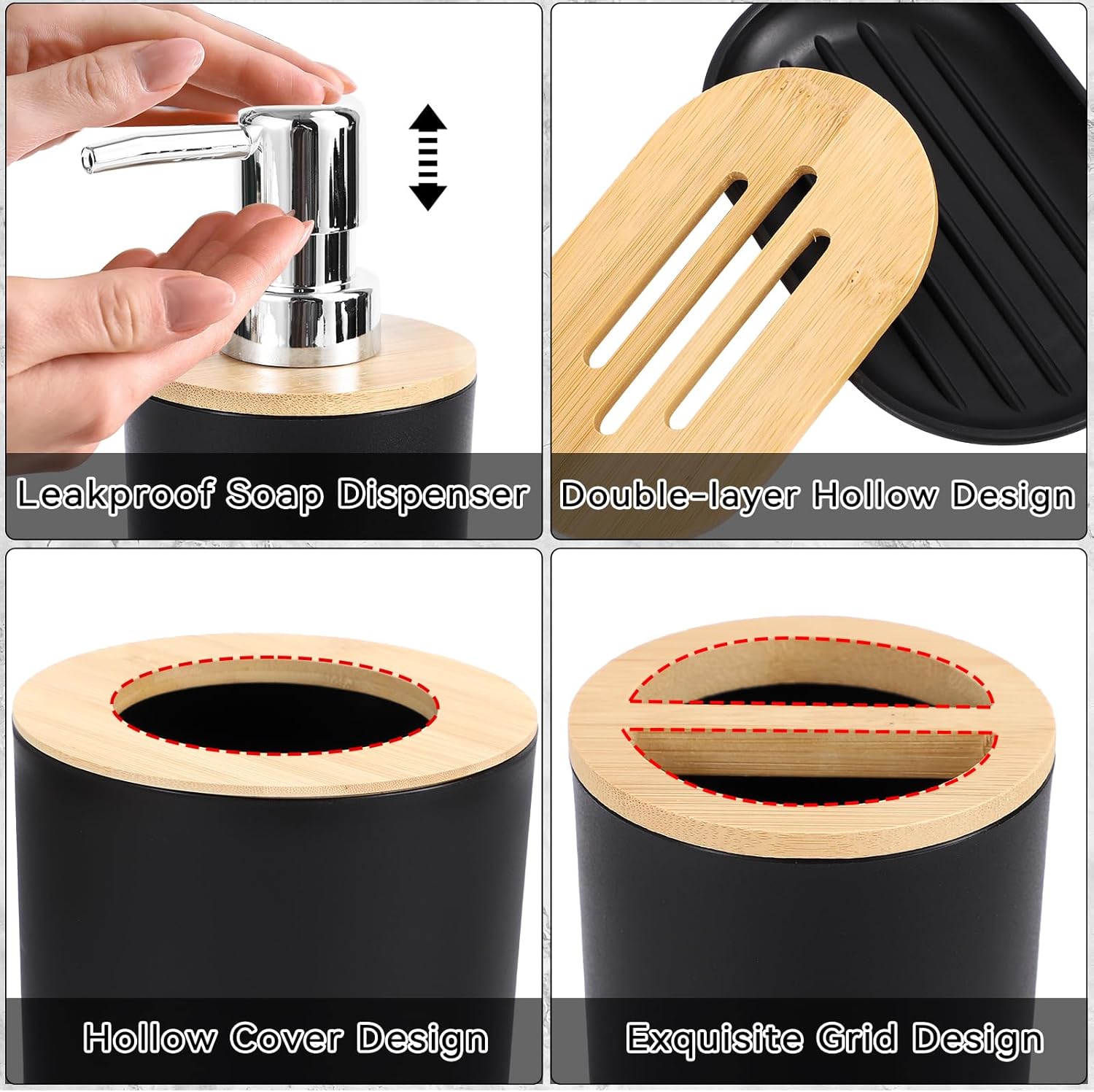 SLDIYWOW Black Bathroom Accessories Set, Bathroom Sets with Shower Curtain and Rugs for Home Decor/Housewarming