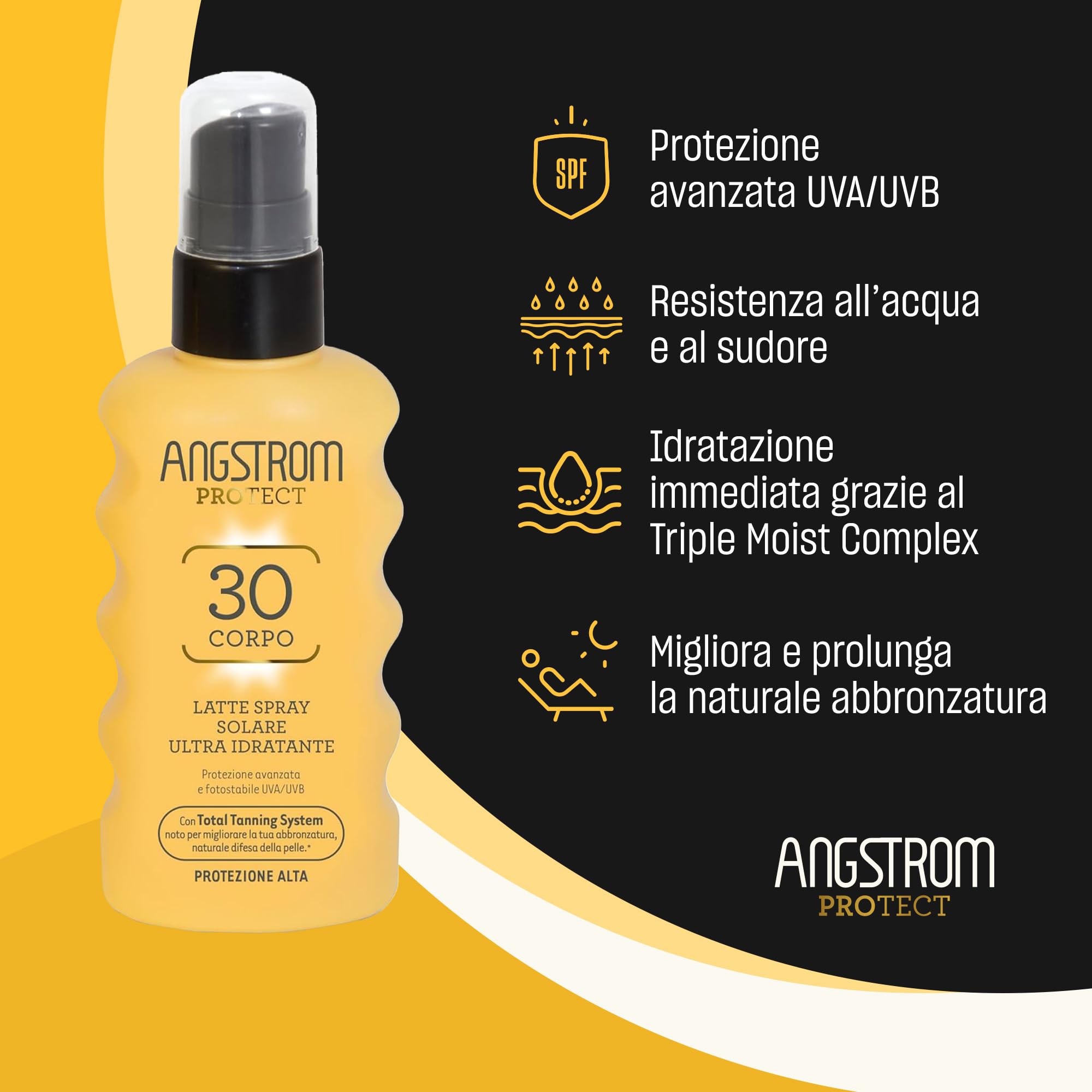 Angstrom Protect Latte Solare Spray Corpo SPF 30, Azione Idratante e Duratura, Indicata per Pelli Sensibili, 175 ml