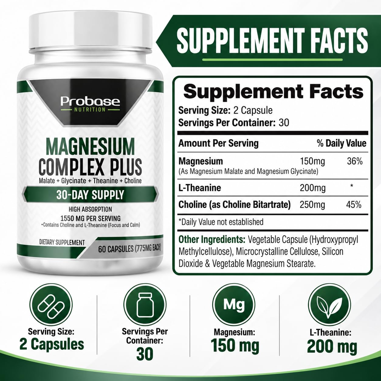 Magnesium Complex with Glycinate, Malate, L-Theanine and Choline — Amazon image 7