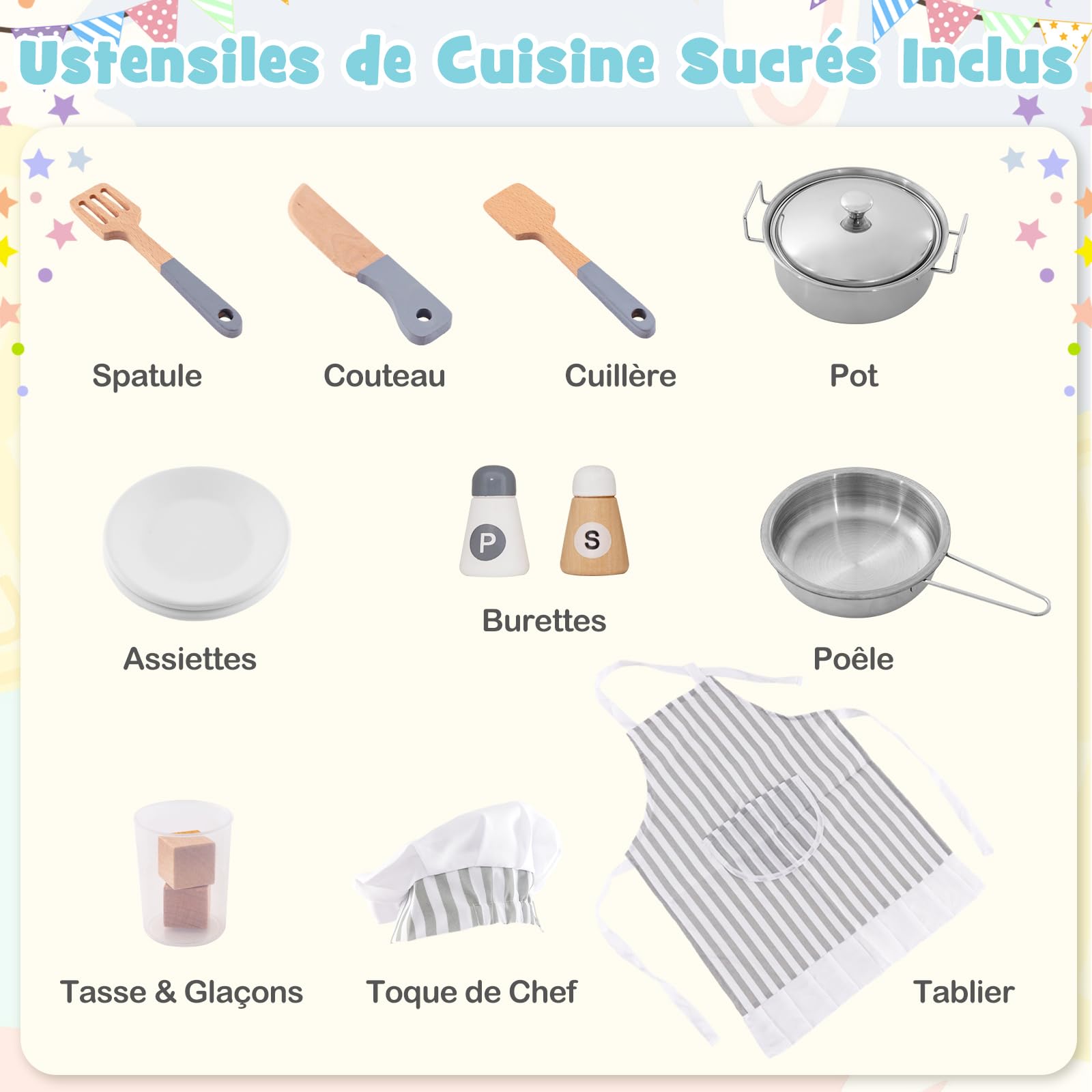 COSTWAY Cuisine Enfants en Bois avec Lumière & Effet Sonore, Jeu de Cuisine d'angle avec 14 Accessoires & Micro-Ondes, Espace de Stockage, Jouet d’Imitation pour 4 Enfants de 3-10 Ans (Blanc)