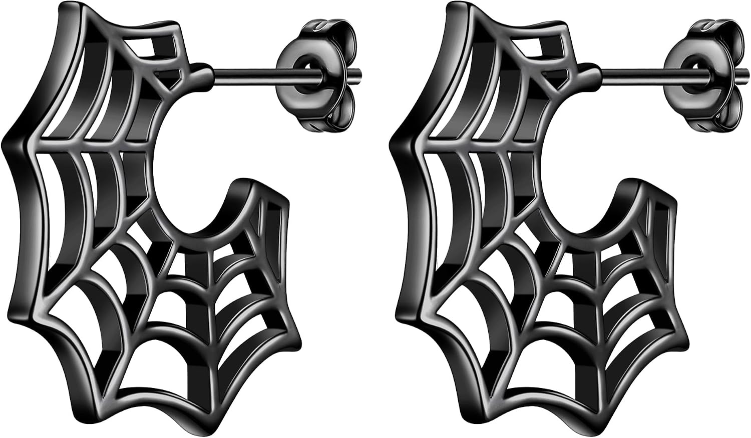 Beautlace Halloween Spider Stud Earrings Silver/Black Gun Plated Spider Web Tarantula Dangle Earring for Women and Men KE0123