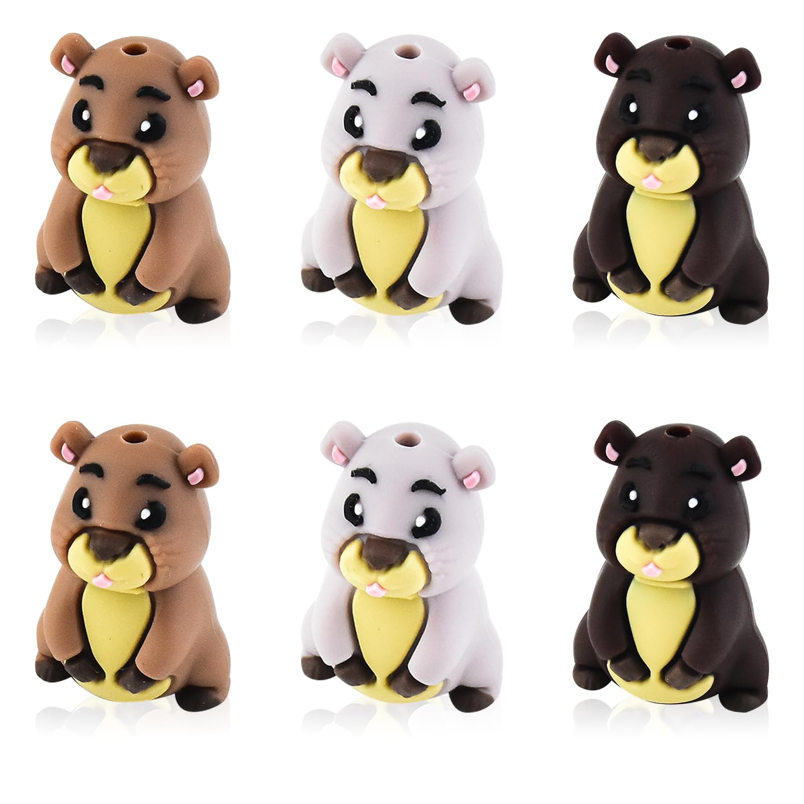 WOZADU 6 PCS 3D Capybara Silicone Focal Beads for Pens，Animal Focal Beads Bulk for Keychain Bracelet Necklace Making，Handmade Crafts Supplies