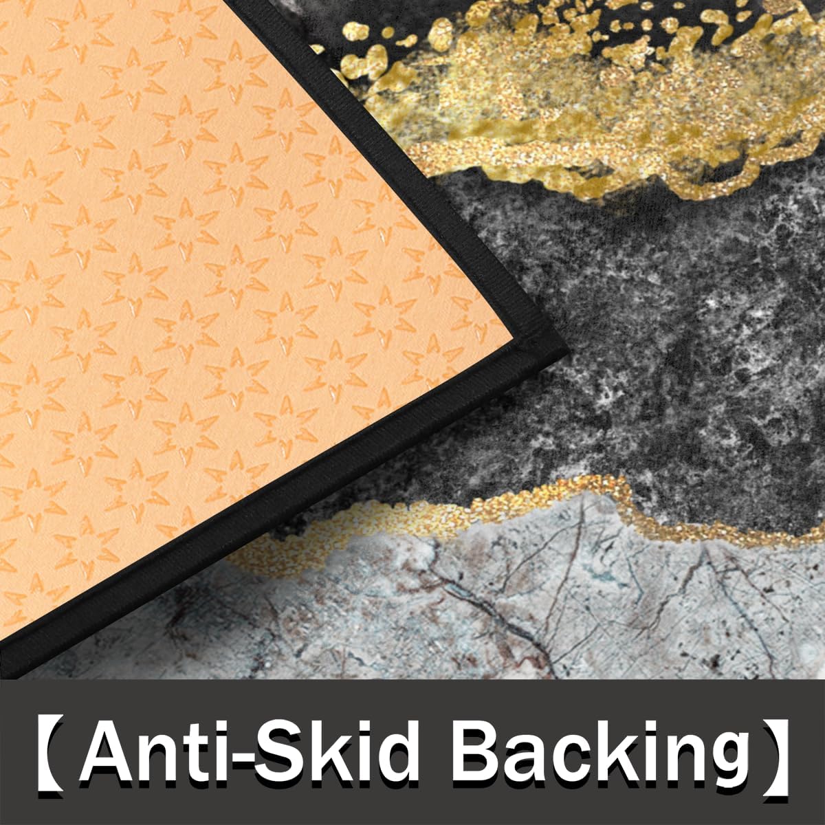 Marble Black Gold White Half Round Door Mat Indoor Entrance Half Moon Rug Area Rug Low Pile Non Slip Absorbent Semi Circle Welcome Mats for Kitchen Patio Home Decoration 36x24 Inch