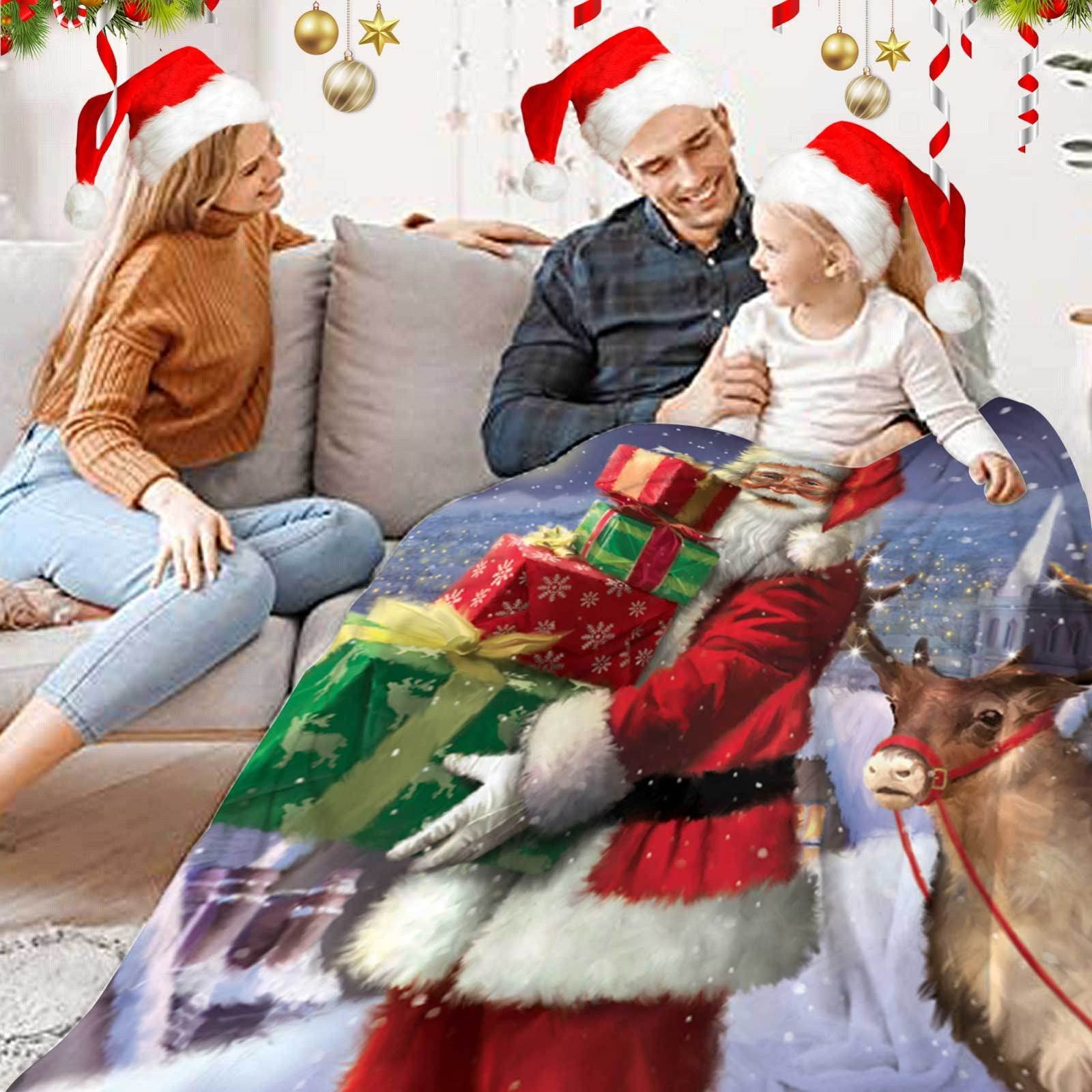 RDJSHOP Manta Navidad Feliz Navidad, Manta Navideña de Franela Santa Manta Mullida Ultra Suave y Acogedora para la Decoración del Hogar, Vacaciones de Invierno,Style3-150x220cm