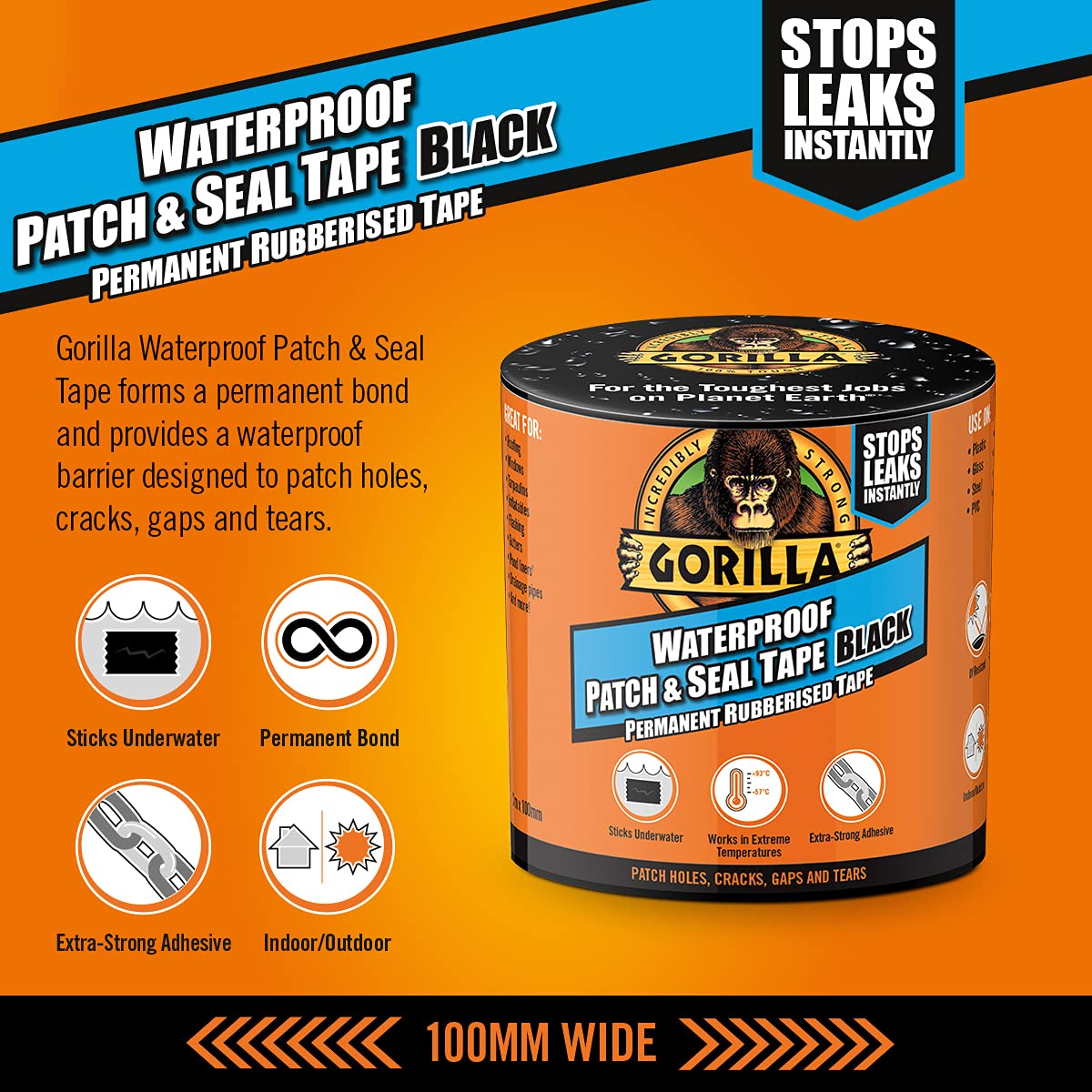 Gorilla Waterproof Patch & Seal Tape Black 3m (3 Pack) - Image 5
