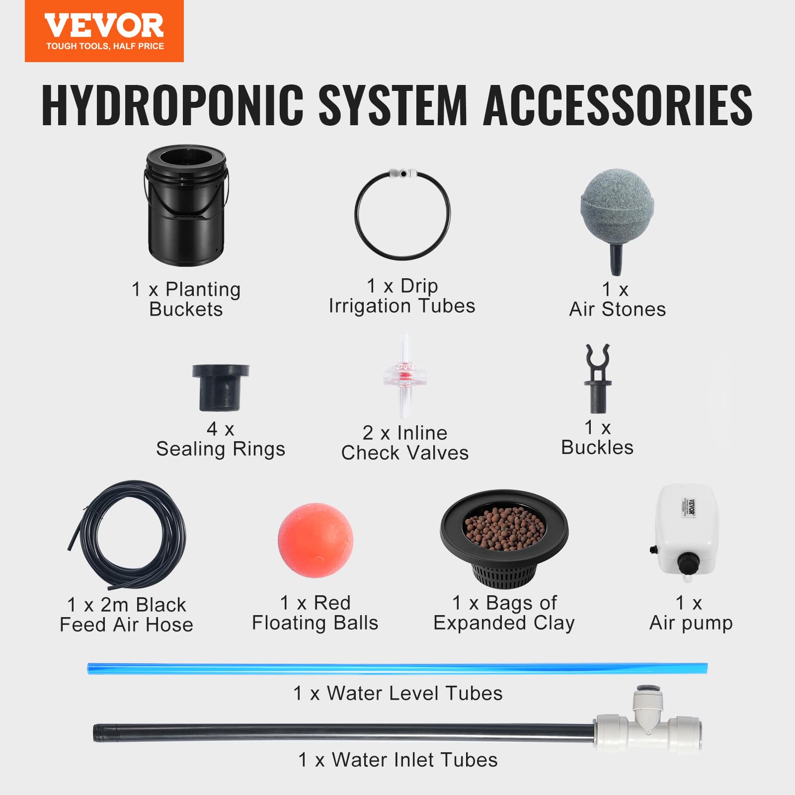 VEVOR DWC Sistema de Cultivo hidropónico, Kit de Goteo Superior, Cultivo en Agua Profunda de 20 litros, 1 Cubo, Bomba de Aire, Piedras de Aire, Dispositivo de Nivel de Agua, para Verduras, Flores
