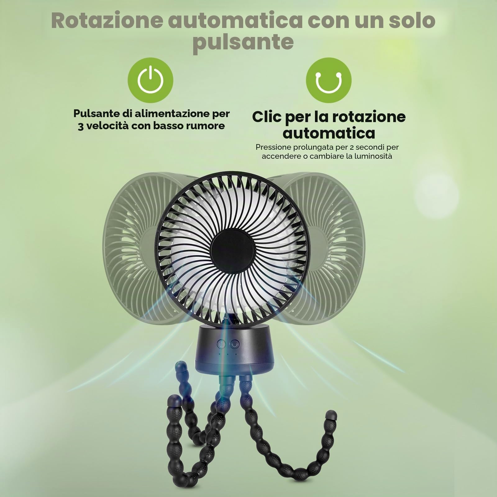 POPERFUN Ventilatore per Passeggino 10000mAh, Ventilatore Portatile con Luce LED, 3 Velocità Ventilatore USB Ricaricabile per Passeggino, Culla, Seggiolino Auto, Ufficio, Viaggio (Nero)