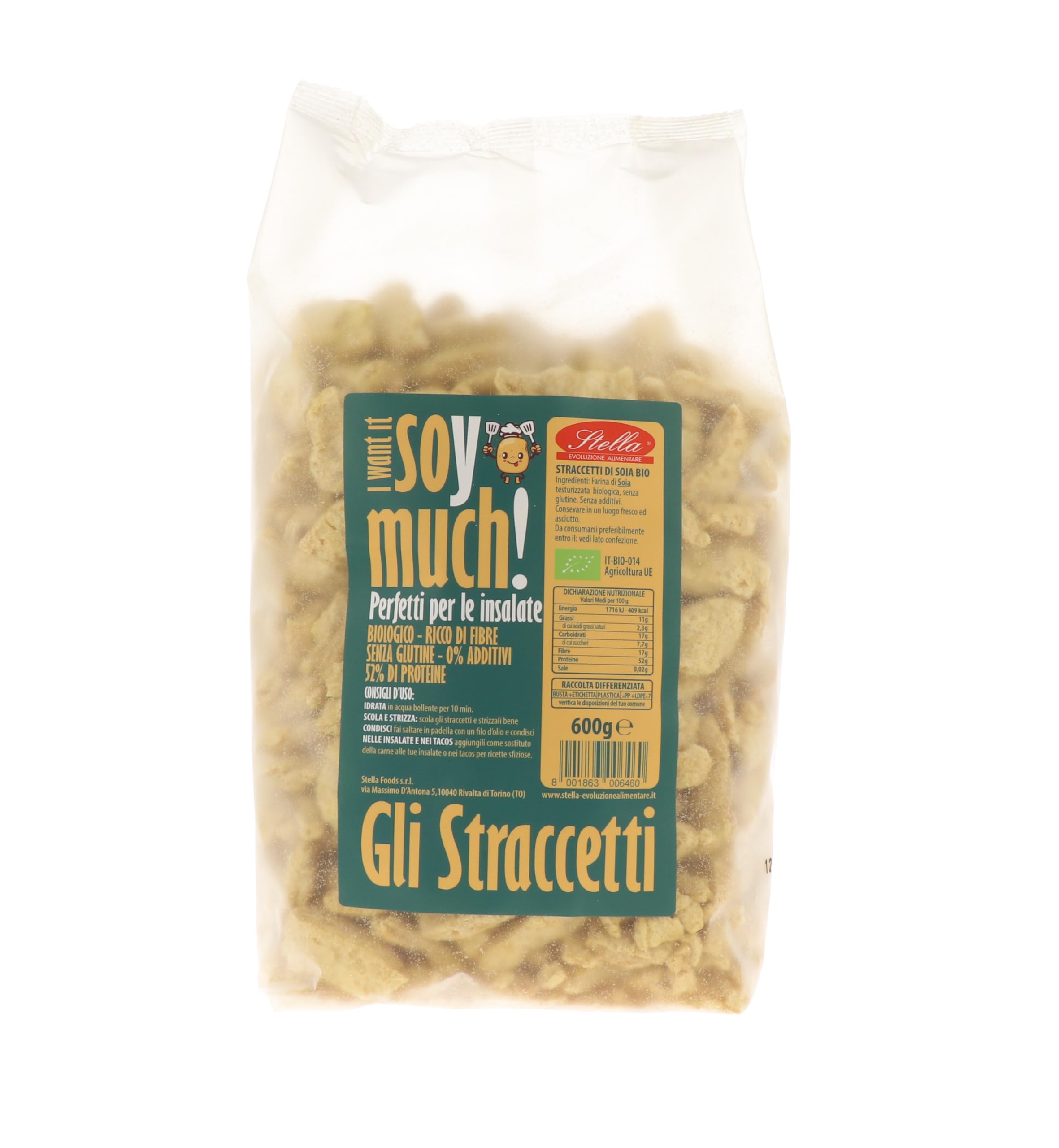 Straccetti di Soia Bio 600g | Stella Foods – Vegan, Senza Glutine, 52 % Proteine – Alternativa Vegetale alla Carne – Organic Textured Soy Slices, Meat Substitute