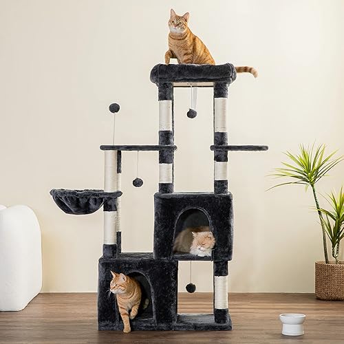 Miniatura 9 de MWPO Árbol grande para gatos, torre para gatos de interior de 56.1 pulgadas con 2 condominios grandes para gatos, soporte de varios niveles con