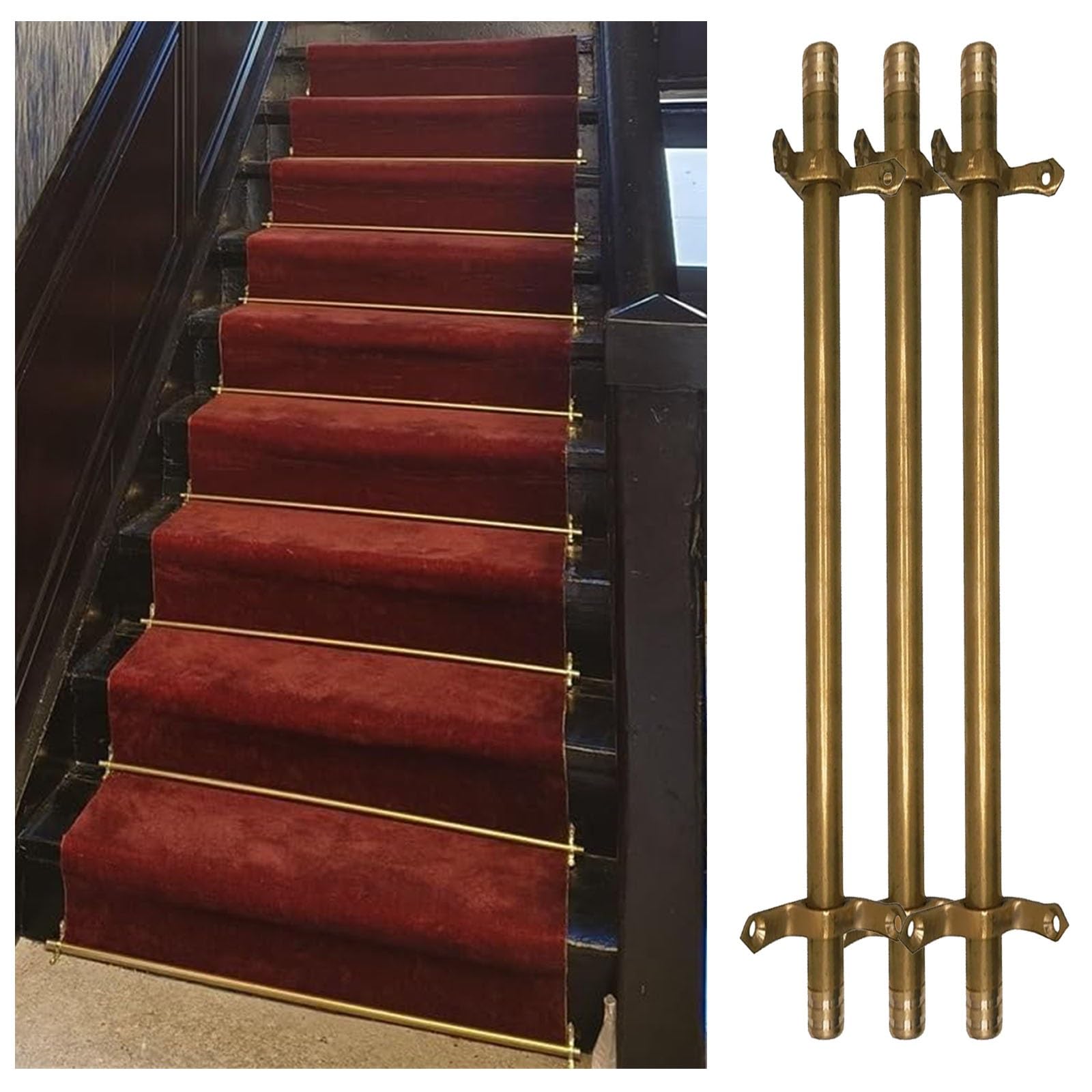 asdchZen Adjustable Brass Stair Rods, 76Cm -Durable Floor Mat Support For Secure Stair Carpet Installation,IPWE05534-Brass-14pcs-112cm(44in)