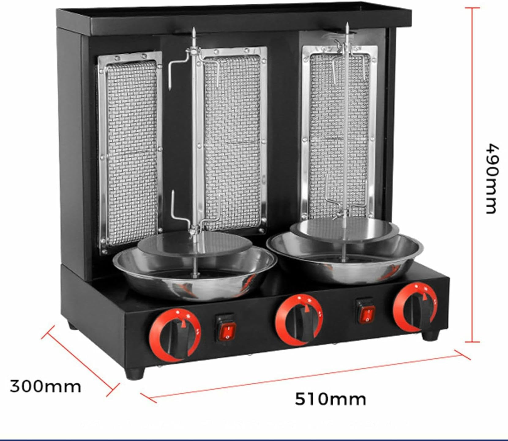 Máquina Eléctrica para Asar Kebabs, Parrilla Vertical, Asador De Carne para Gyros con Quemadores, Ajuste De Temperatura De 50 A 350 ℃ para Cocina Comercial Y Doméstica, L, Negro-L