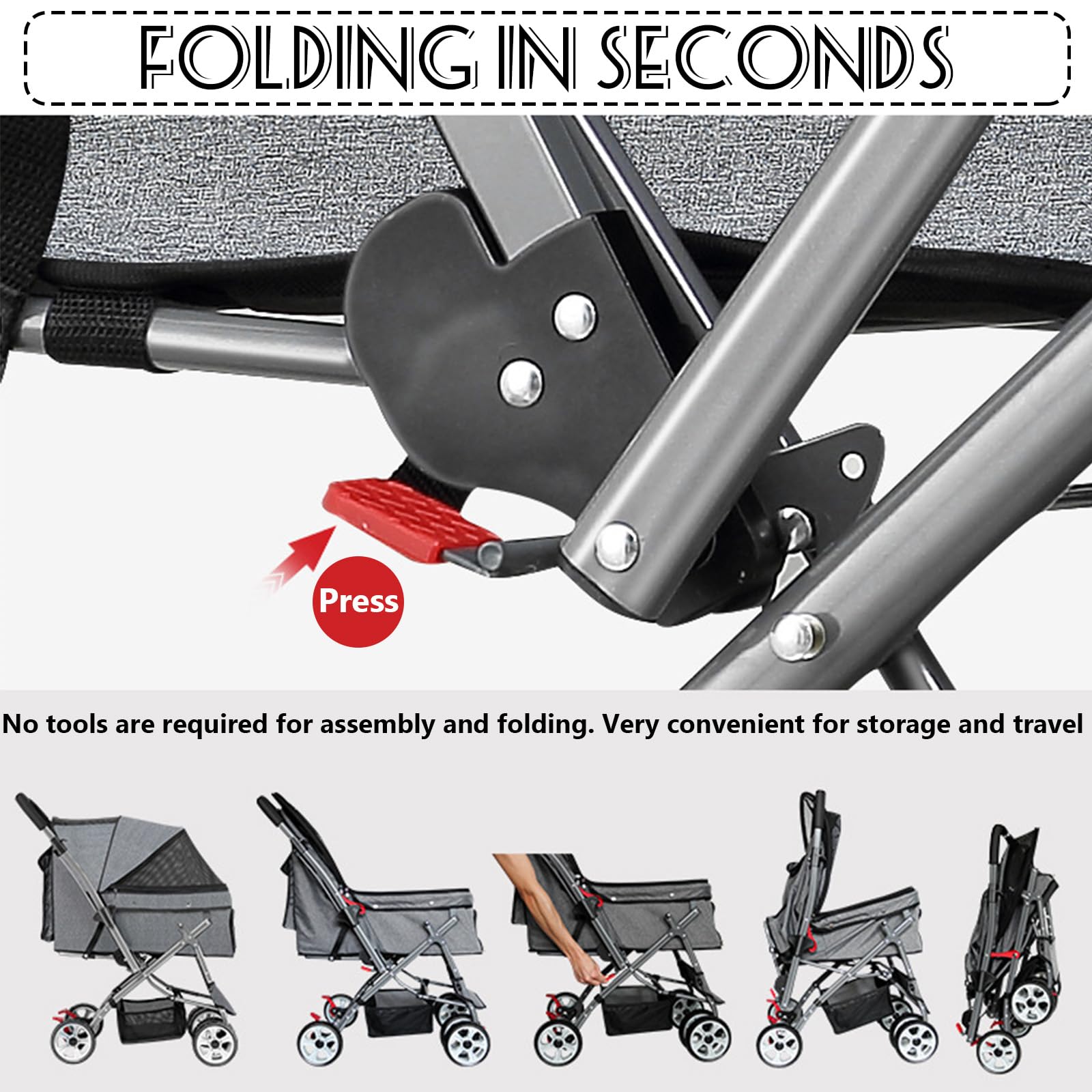 Carro Perro, Carrito para Perros, Cochecito De Viaje Cochecito Plegable Mascotas con Cuatro Ruedas Cesta De Almacenaje con Cuatro Ruedas Cesta De Almacenaje para Perros Gatos
