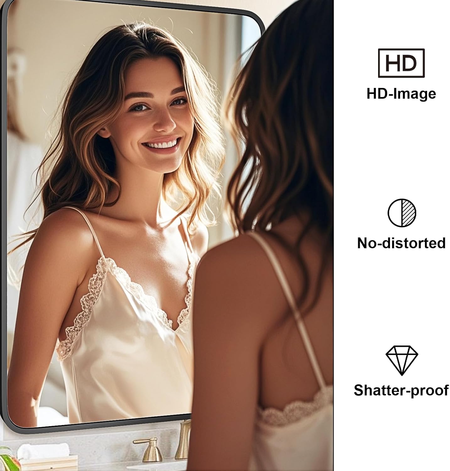 24"×36" bathroom mirror for wall, modern bathroom vanity mirror, black bathroom mirrors for over sink with metal framed hd tempered glass hangs horizontally or vertically