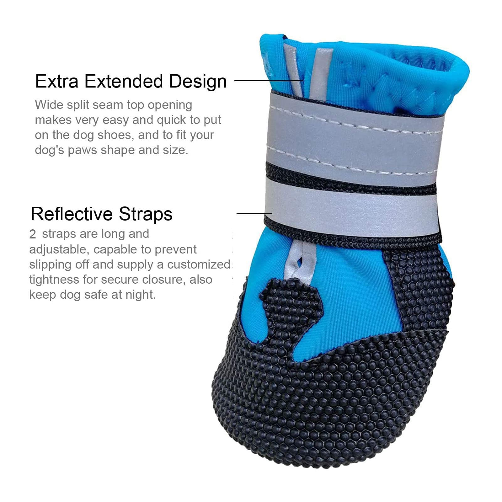 NeuWook Blue Adjustable Dog Shoes, Waterproof Non-Slip Rubber Sole Dog Boots with Reflective Bands - Image 4