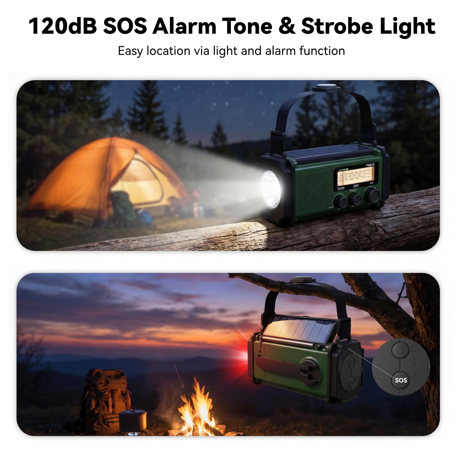MONODEAL Kurbelradio mit Solar und Powerbank, Notfallradio mit Kurbel für Blackout, Camping und Notfall, Emergency Radio Eingebaute SOS Alarm und LED Leselampe