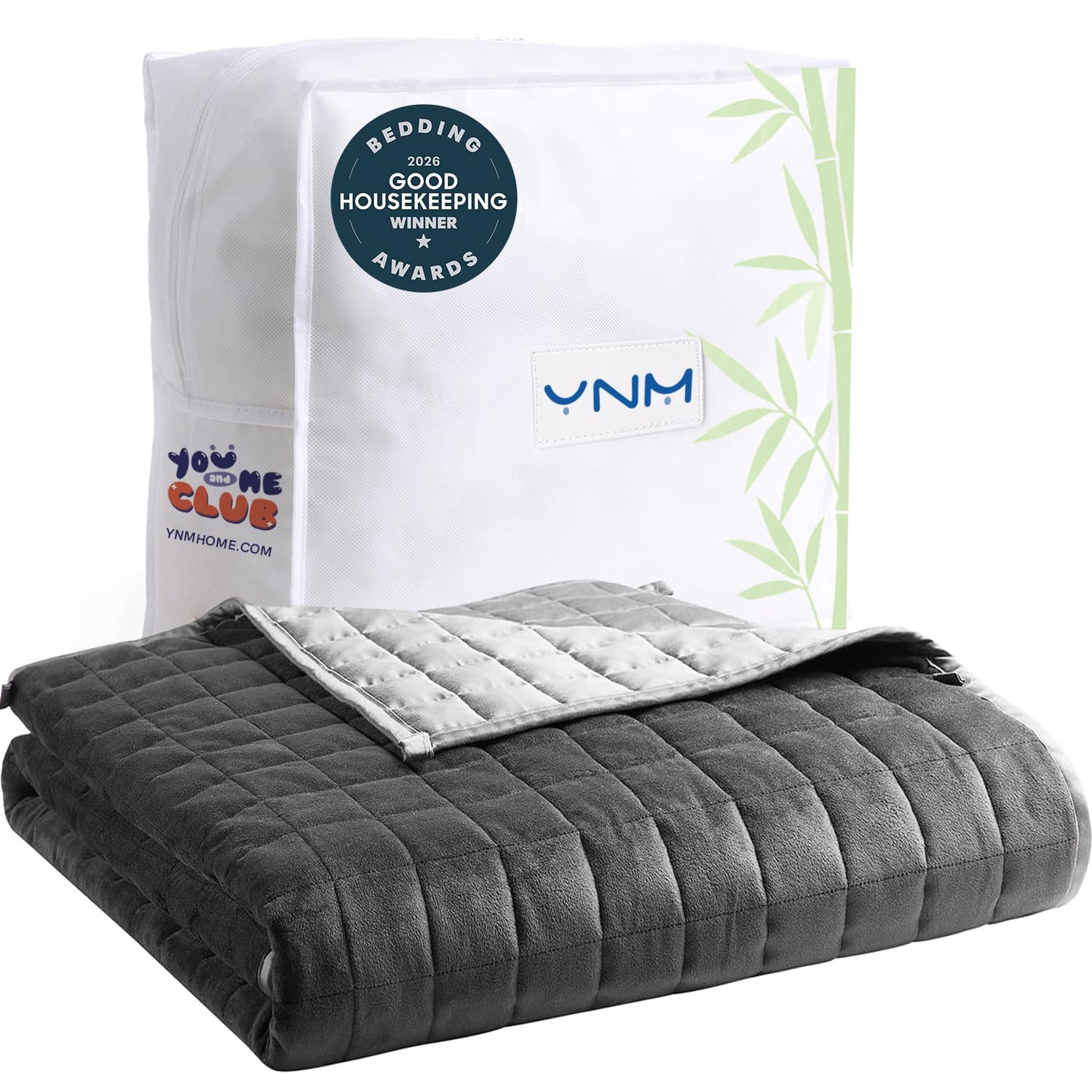 YnM Cooling Weighted Blanket for Adults, Cooling &amp; Cozy Velvet Dual-Sided, 15lbs Heavy Bed Throw for One Person of 140lbs, Four Seasons Use (60x80 Inches, Queen Bed, Dark/Light Grey)