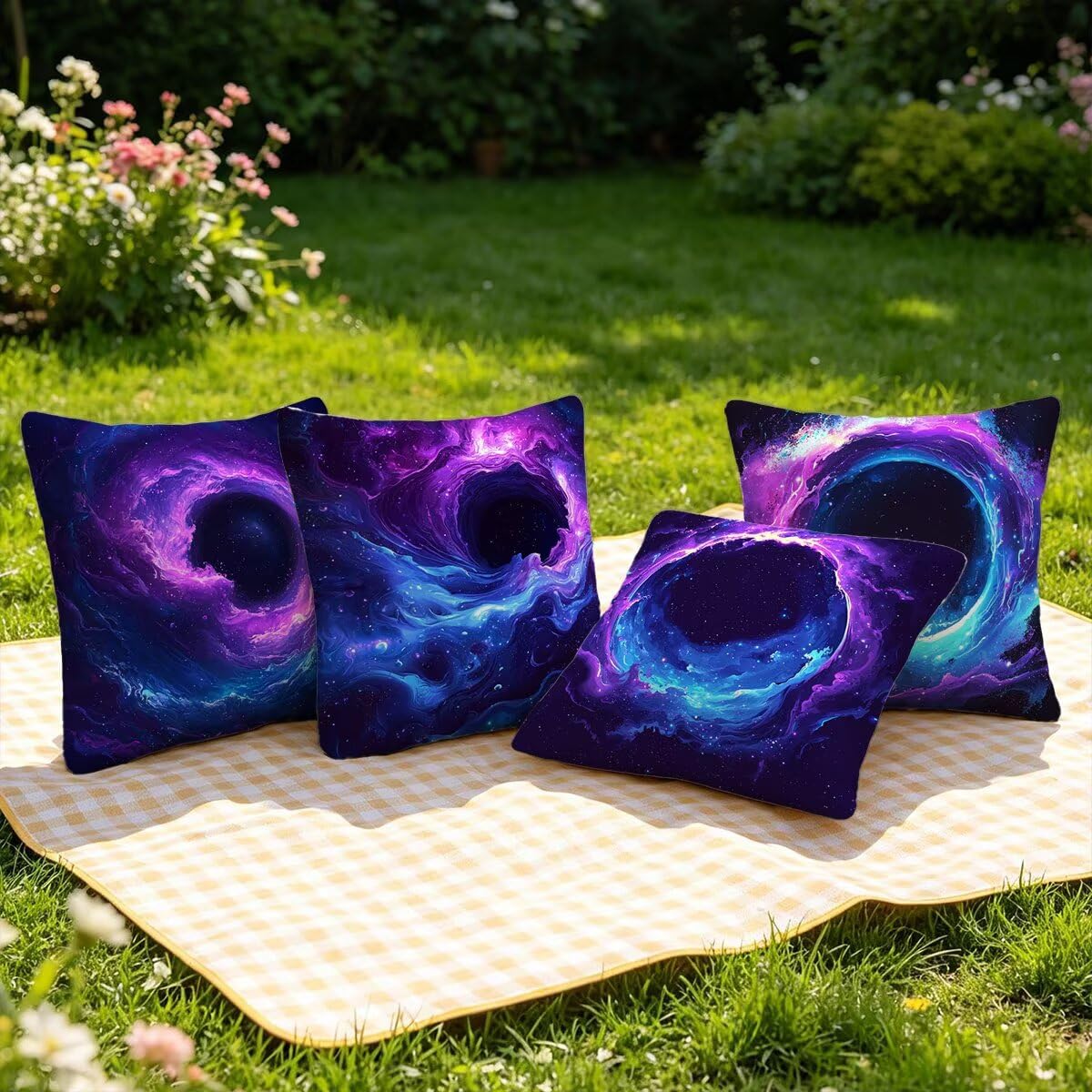 4 poszewki na poduszki na zewnątrz 55 x 55 cm, abstrakcyjne poszewki na poduszki na zewnątrz, wodoodporne, fioletowe, dekoracyjne, wodoodporne, kwadratowe, dekoracyjne poszewki na poduszki na patio