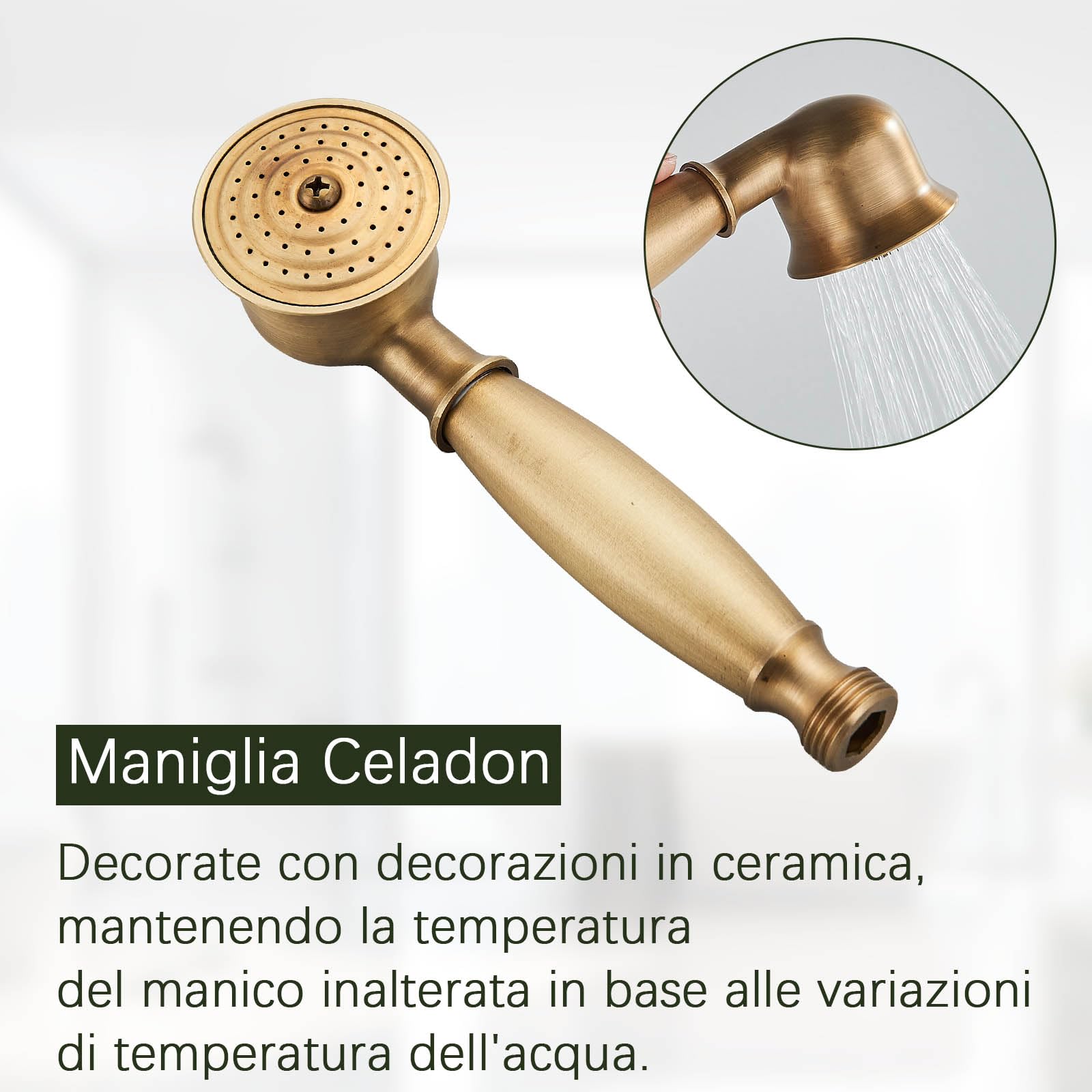 Rubinetto Vasca Da Bagno con Doccetta, Miscelatore Vasca da Bagno con Tubo Doccia da 1,5 m, Antico Vintage Rubinetto a Parete per Doccia Set Doccia, Ottone