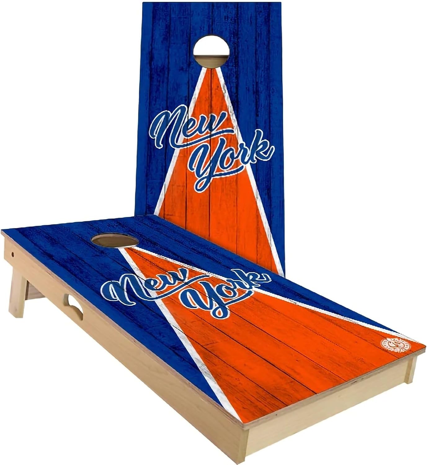 Skip's Garage New York Triangle Themed #6 Cornhole Set - Backyard 2x4 (Weather Bags) - Include Hole + Edge Lights