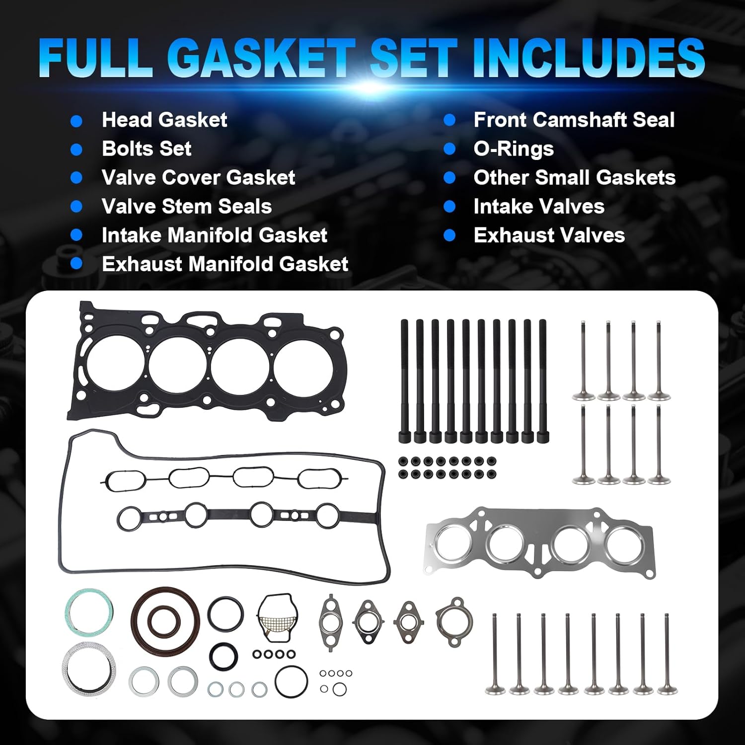 2AZFE 2.4 Engine Rebuild Overhaul Kit w/Crankshaft, Timing Chain, Head Gasket Set Fit for Toyota Camry/Highlander/RAV4/Corolla XRS/Matrix S, for Scion tC/xB 2.4L #13401-28030