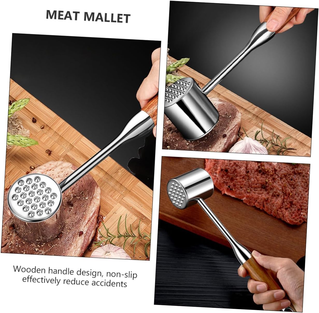 Mipcase Stainless Steel Meat Tenderizer Hammer, 304 Stainless Mallet with Dual-sided Head for Steak and Poultry, Kitchen Meat Pounder Tool for Home Cooking and Grilling Random Color