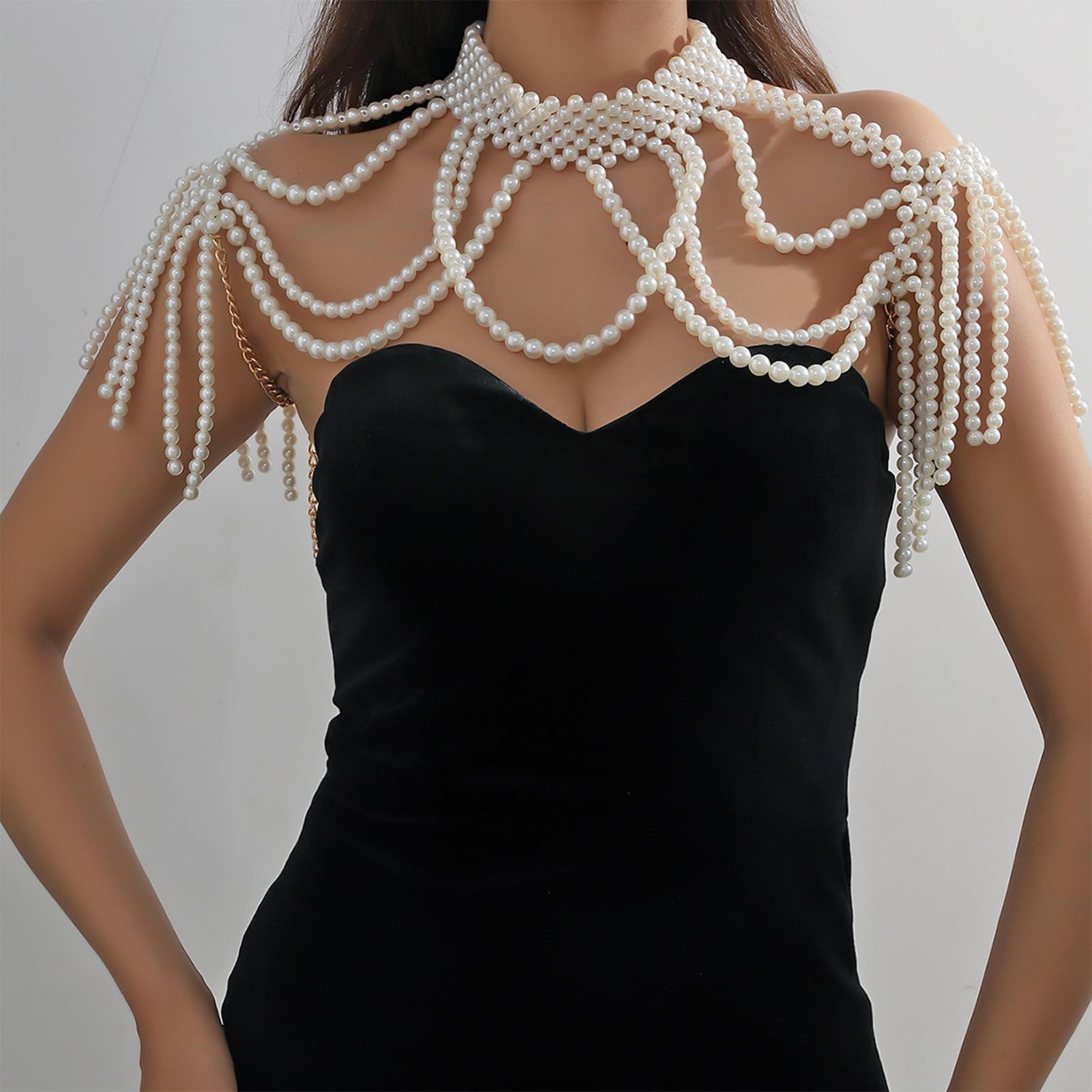 Collares de Perlas para el Hombro de NICENEEDED, Cadena para el Hombro Y la Espalda para Novia, Estilo Bohemio, con Múltiples Capas, Joyas Corporales para Playa de Verano