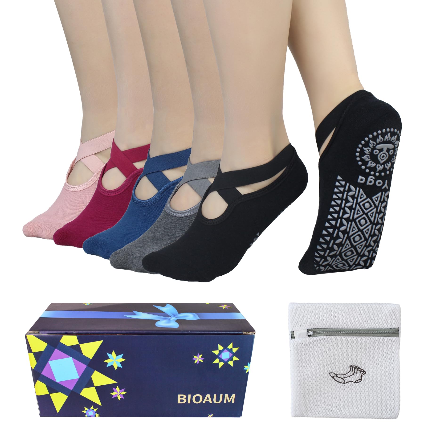 BIOAUM Non Slip Yoga Socks for Women, Grippy Pilates Barre Socks
