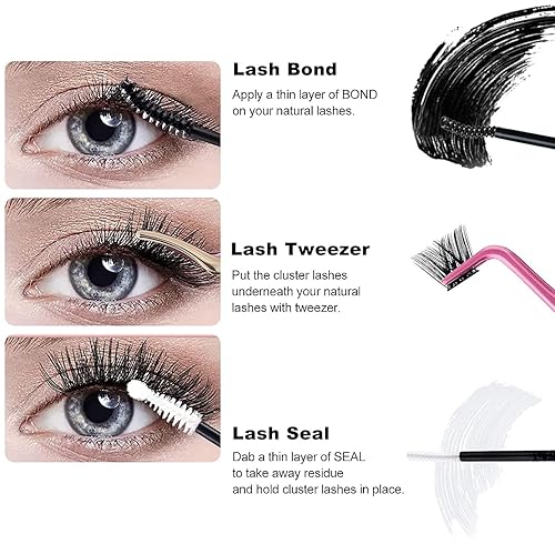 Miniatura 5 de DIY Lash Extension Kit 240pcs Lashes Clusters with Lash Bond and Seal Individual Lashes Cluster D Curl Eyelash Extension Kit Lash Applicator Tool