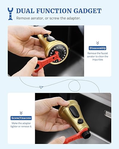 Vista 12 de Cabezal rociador de repuesto para grifo de cocina, con 15 adaptadores, rociador de grifo extraíble con boquilla de 3 funciones, bronce aceitado