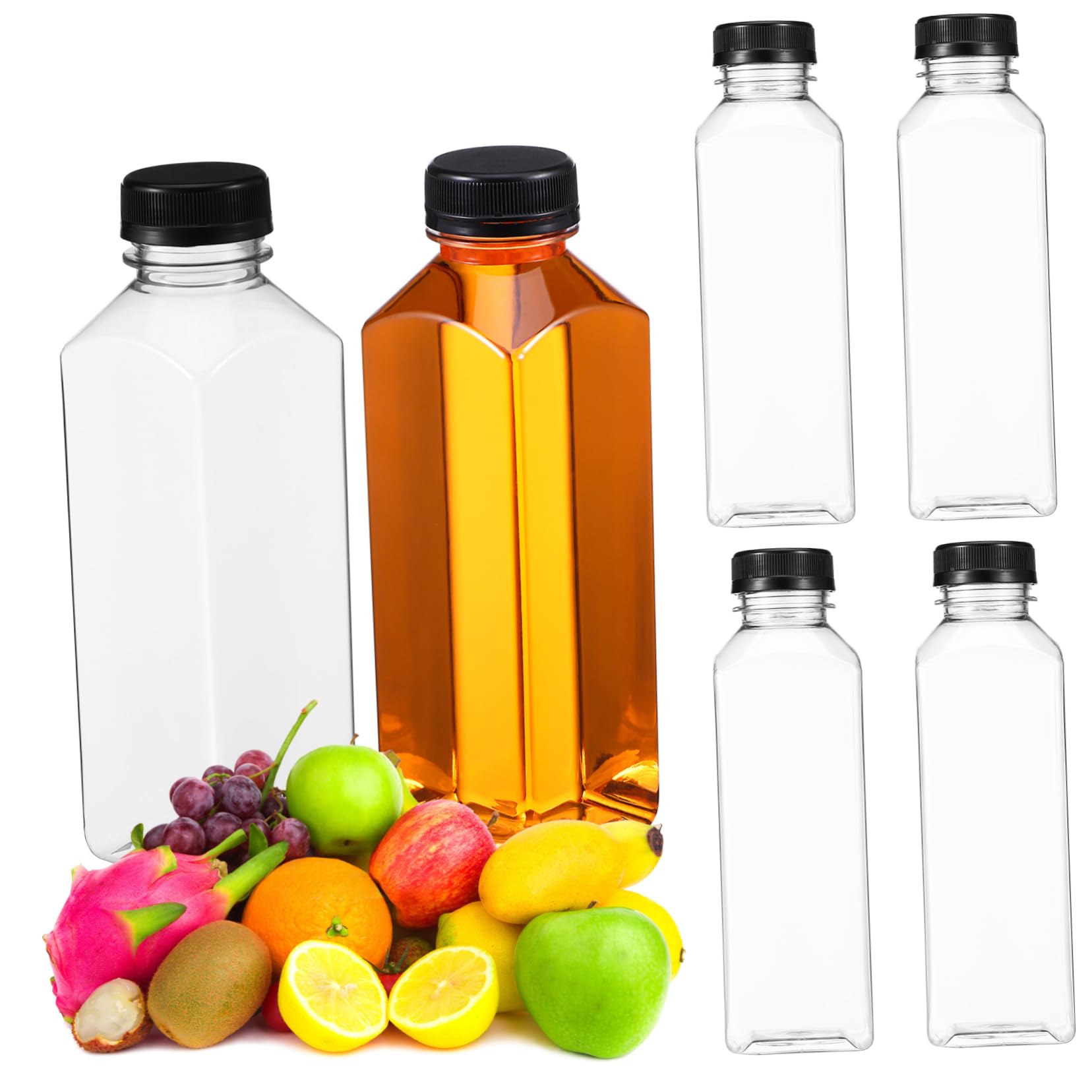 JECOMPRIS Square Juice Bottles Caps 500ml Reusable Plastic Bottles for Drinks Leakproof Milk Containers for Juice
