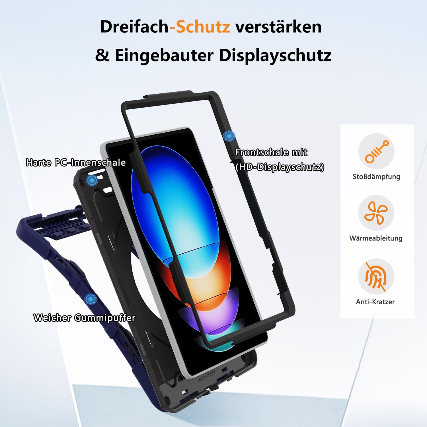 ROISKIN Hülle für Xiaomi Pad 6s Pro 12,4 Zoll 2024 mit Displayschutz & Schultergurt & Stifthalter,Heavy Duty Stoßfeste Xiaomi Pad 6S Pro Hülle,360 Drehbarer Ständer für Kinder,Marineblau