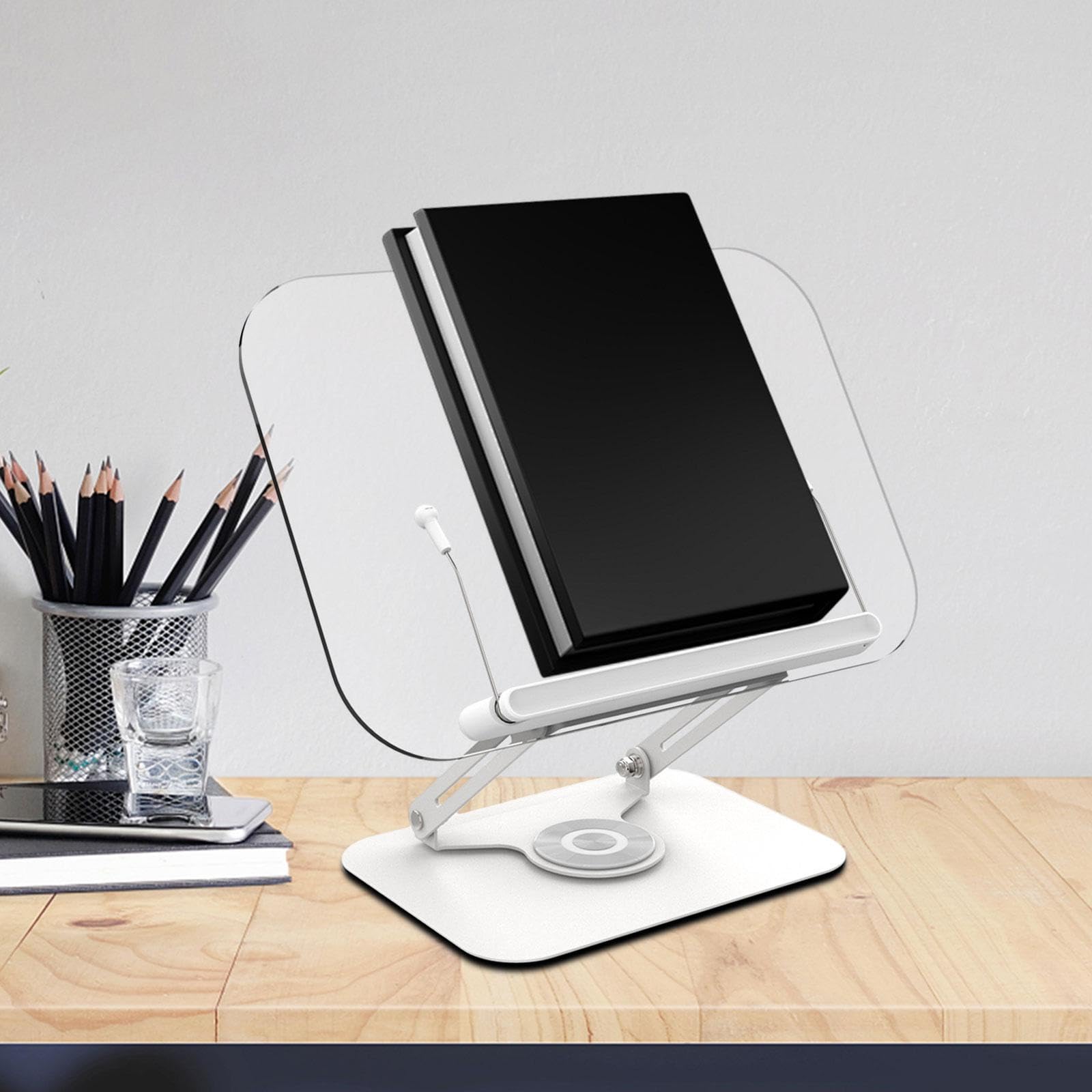 Support de Livre Support de Lecture Support Livre Réglable Support Livre de Bureau Support Transparent en Acrylique Léger Adapté au Bureau Maison, Rotatif
