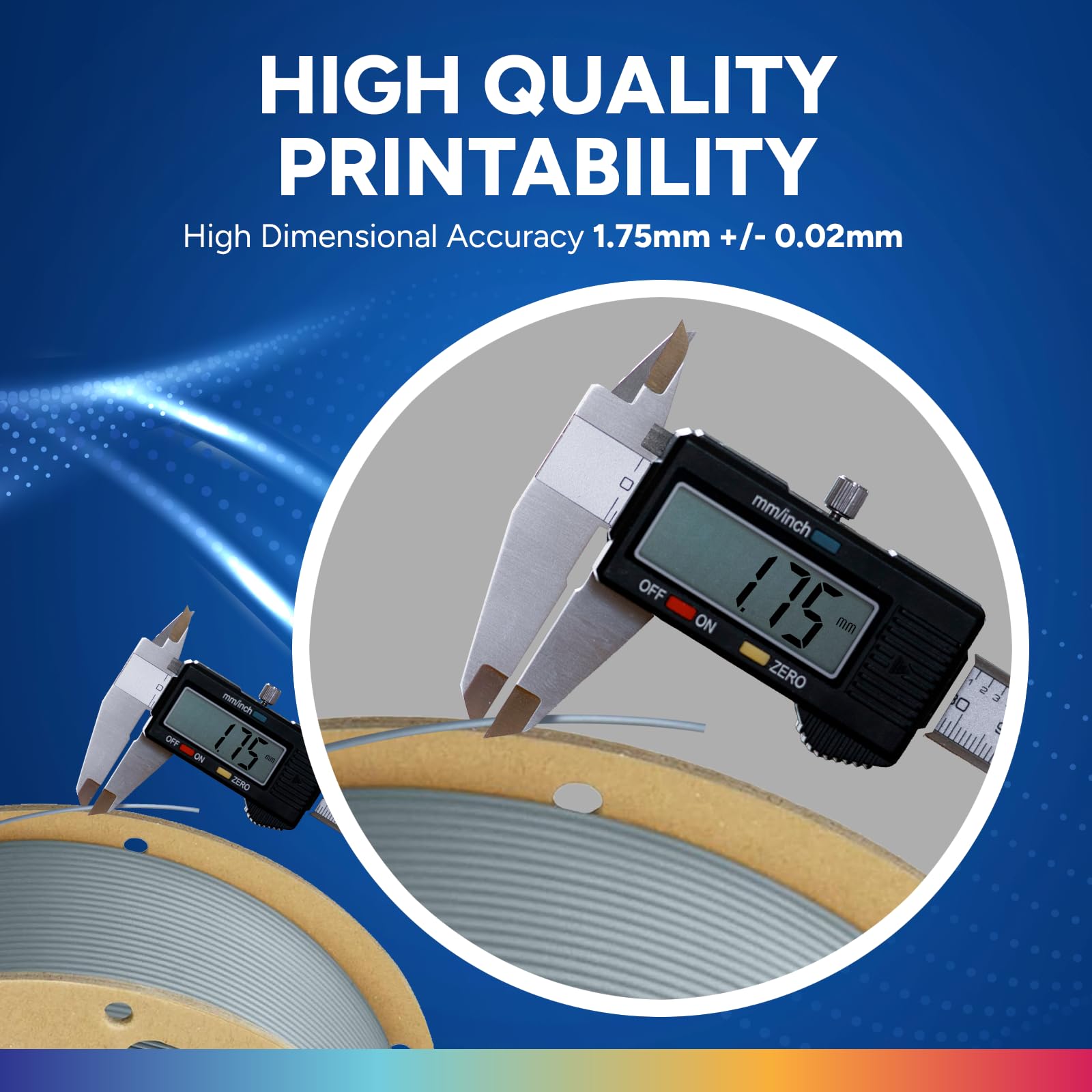 OVERTURE PLA+ Filamento 1.75mm, Toughness Enhanced PLA Roll, Professionale PLA Tenacia, 1kg Filamento(2.2lbs), Precisione Dimensionale 99% Probabilità +/- 0.02 mm (Grigio Chiaro)