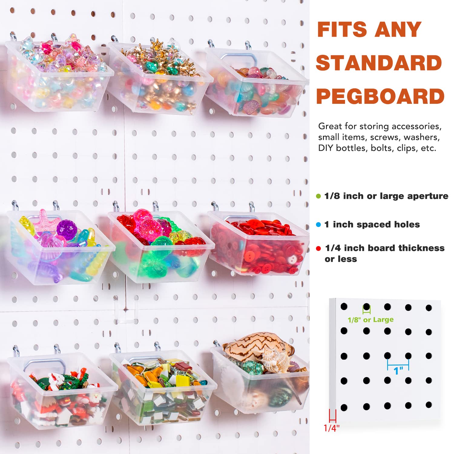 Buy 12 Pieces Pegboard Plastic Bins Kit Pegboard Bins with Hooks