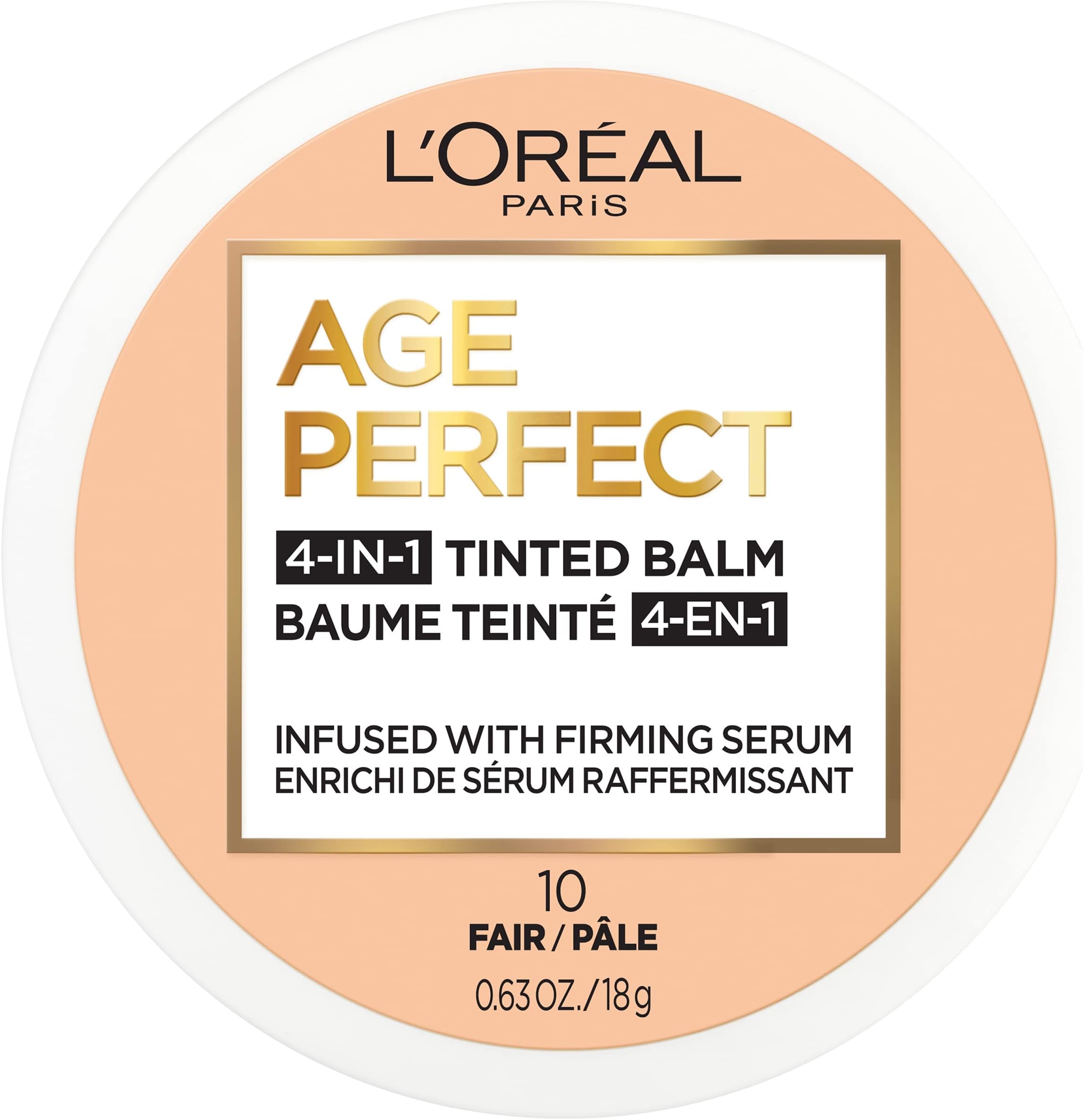 L'Oreal Paris Age Perfect 4-in-1 Tinted Face Balm Foundation with Firming Serum, Fair 10, 0.61 Ounce
