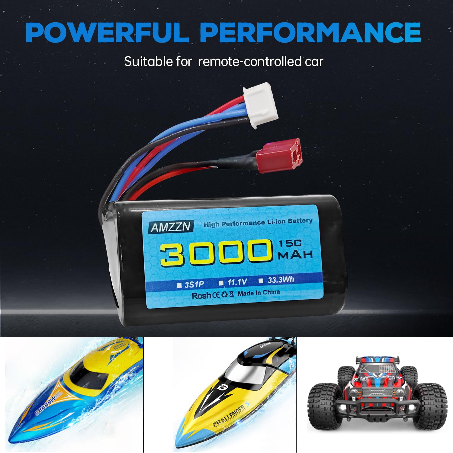Batteria Lipo 11.1V 3000mAh 15C 3S Con Caricatore USB – Per Barca E Auto RC - 3