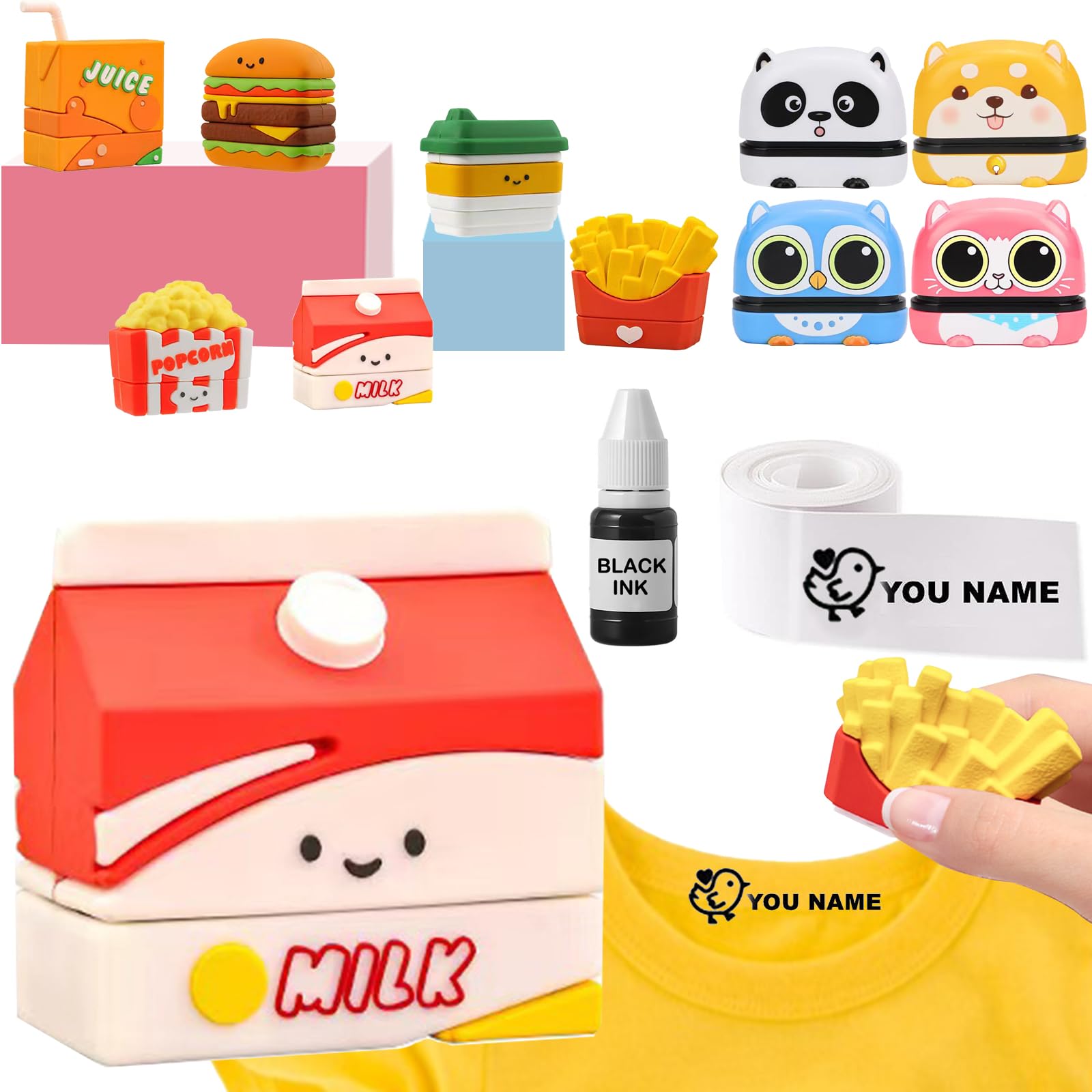 OUYOOLE Name Stamp for Kids Clothing, Custom Seal with Refill Ink, Personalized Name Stamp for Clothes — image 1