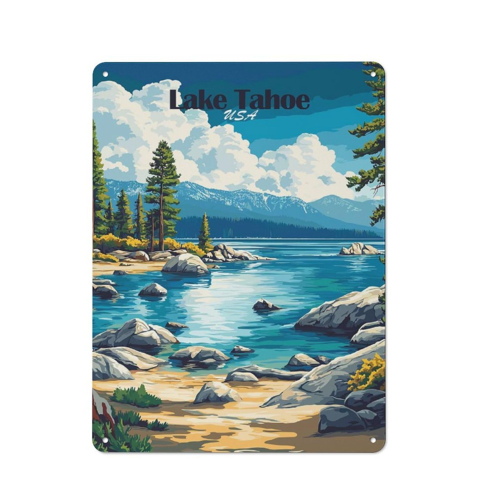 Junmoney Style-20 Cottage Style Lake Tahoe Landscape Decorative Tin Sign 40X30cm, Rustic Kitchen Decor For Kitchen, Cottage, Porch Or Garden Room