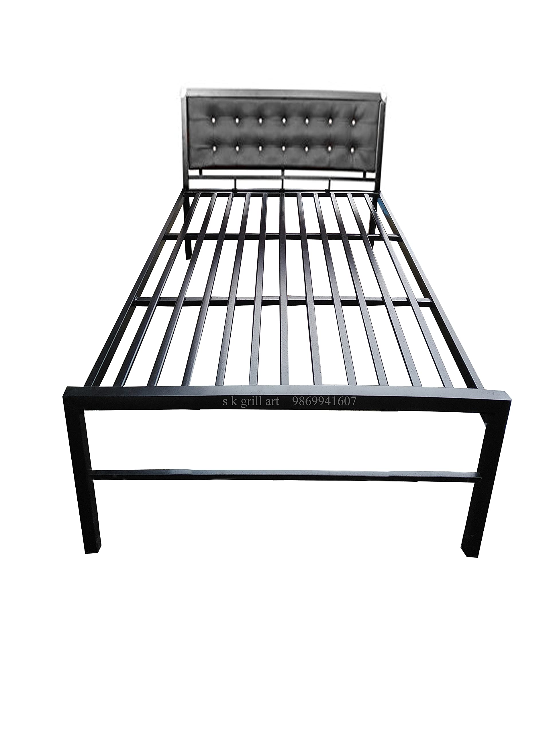 s k grill art Metal Bed Frame Without Mattress (5 x 6 feet, Black Cushion in headboard) 2