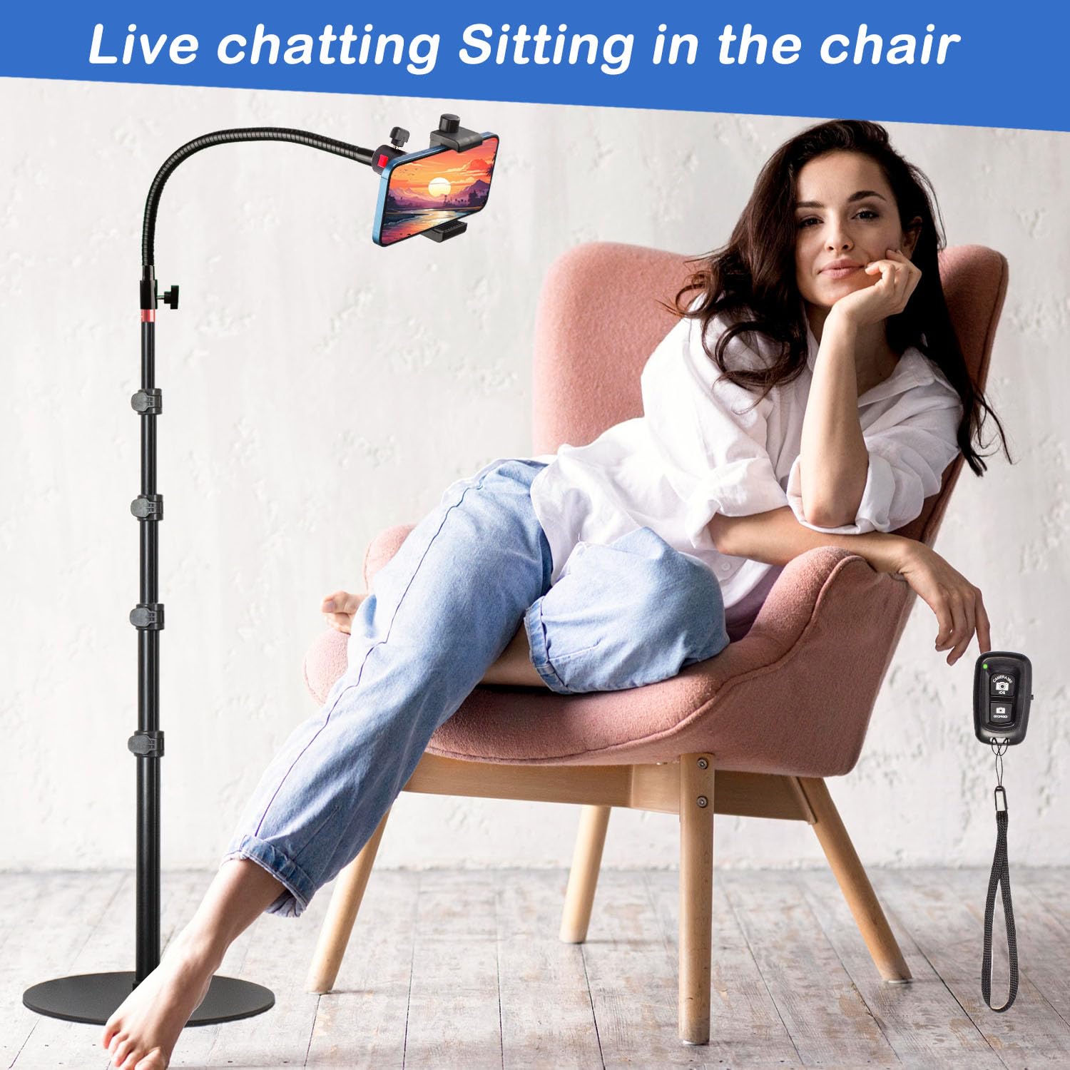 Soporte superior para teléfono, cuello de cisne, soporte alto para teléfono celular con soporte de altura ajustable, base pesada, cabezal de 360, funciona con iPhone 16, 16 Pro Max, 16 Plus, 15, 14