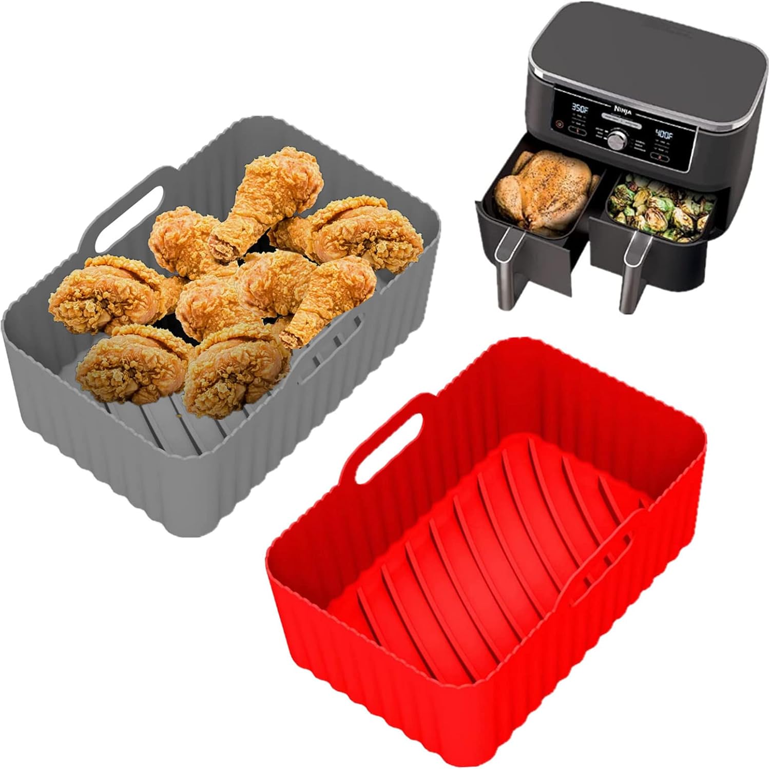 2 Pcs Silicone Pot for Ninjas Dual Air Fryer, Reusable Silicone Air