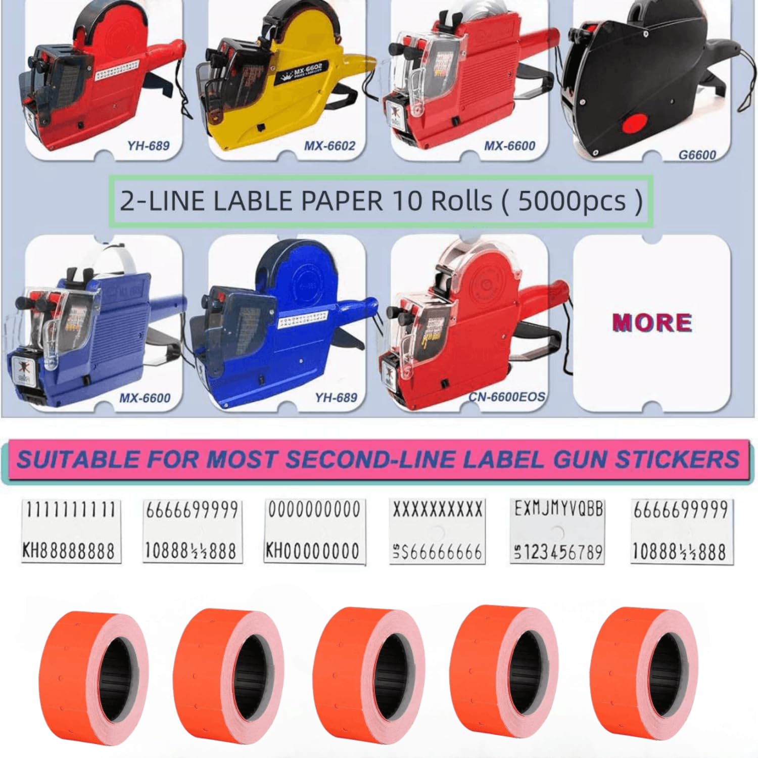 MX 6600 Lot de 30 rouleaux d'étiquettes de prix et de date vierges pour pistolet à 2 lignes Compatible avec MX 6600 MX 6602 YH 689 (pistolet non inclus) Comprend 3 rouleaux d'encre (rouge)