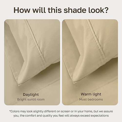 Miniatura 4 de CALIFORNIA DESIGN DEN - Juego de sábanas de 400 hilos y satén de algodón 100% natural, suaves, refrescantes, duraderas y esquinas profundas, beige