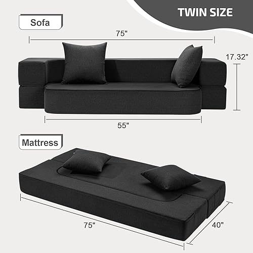 Miniatura 54 de Sofá cama plegable 2 en 1 con almohada, silla plegable, sofá de piso y colchón para dormir, funda lavable y silla de espuma viscoelástica para sala