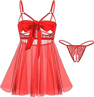 LEBENSFROH Lingerie Women's Underwear for Women Lingerie Set Sexy Erotic Translucent Lace Bodysuit with Bow Lingerie Bra and Panties Sets Adjustable Open Underwear for Women