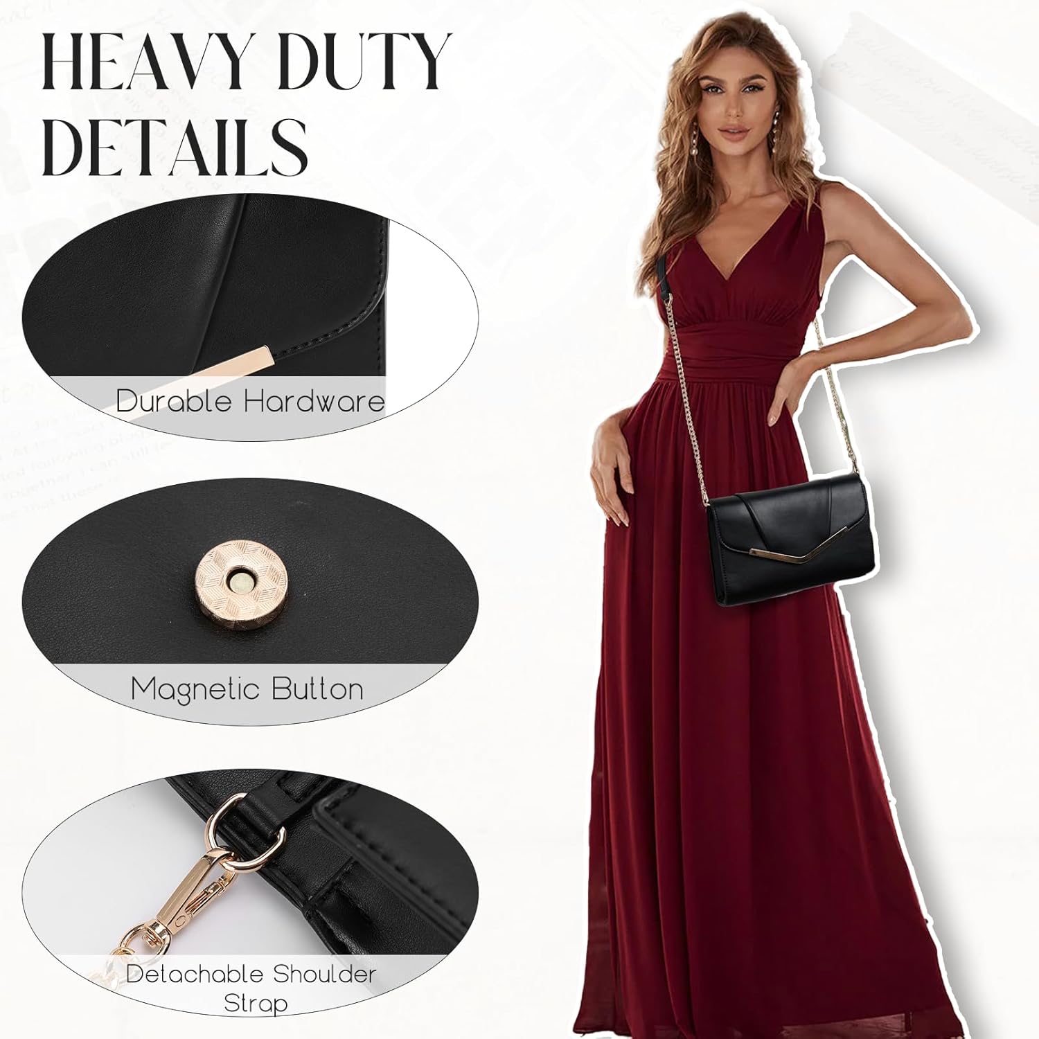 VASCHY Clutch Purse for Women,Fashion Envelope Evening Small Formal Handbag Fold-over Crossbody Shoulder Bag Wedding,Party