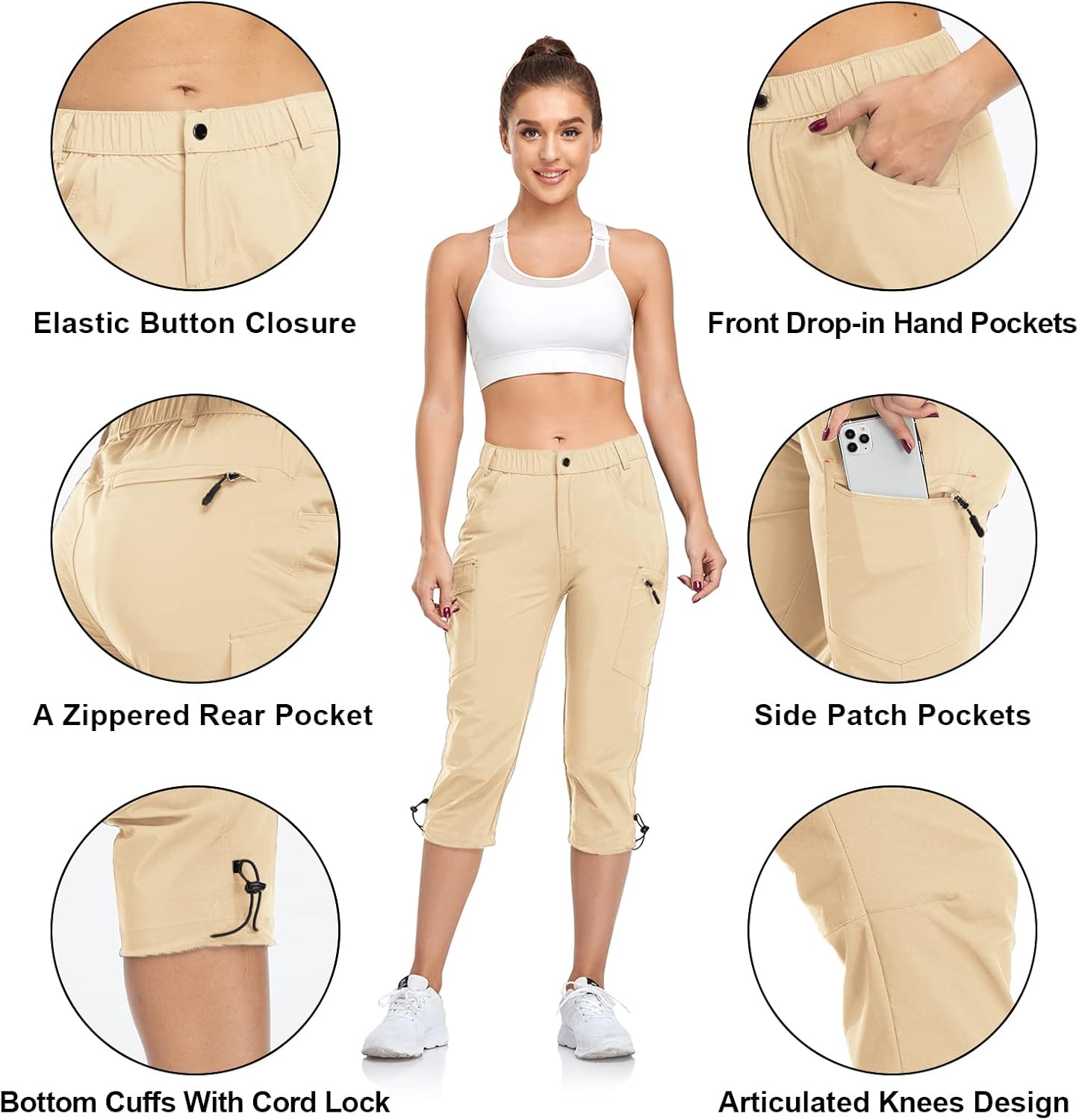 Women's Capri Pants Lightweight Outdoor Cargo Hiking Capris Quick Dry UPF 50 with Zipper Pockets - Image 4