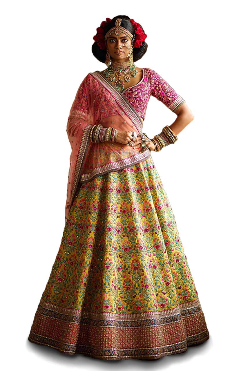 Women's Faux Silk Semi stitched Lehenga Choli (7031-Yellow-Latest-Bridal-Lehenga_Haldi Yellow_Free Size)-image-43