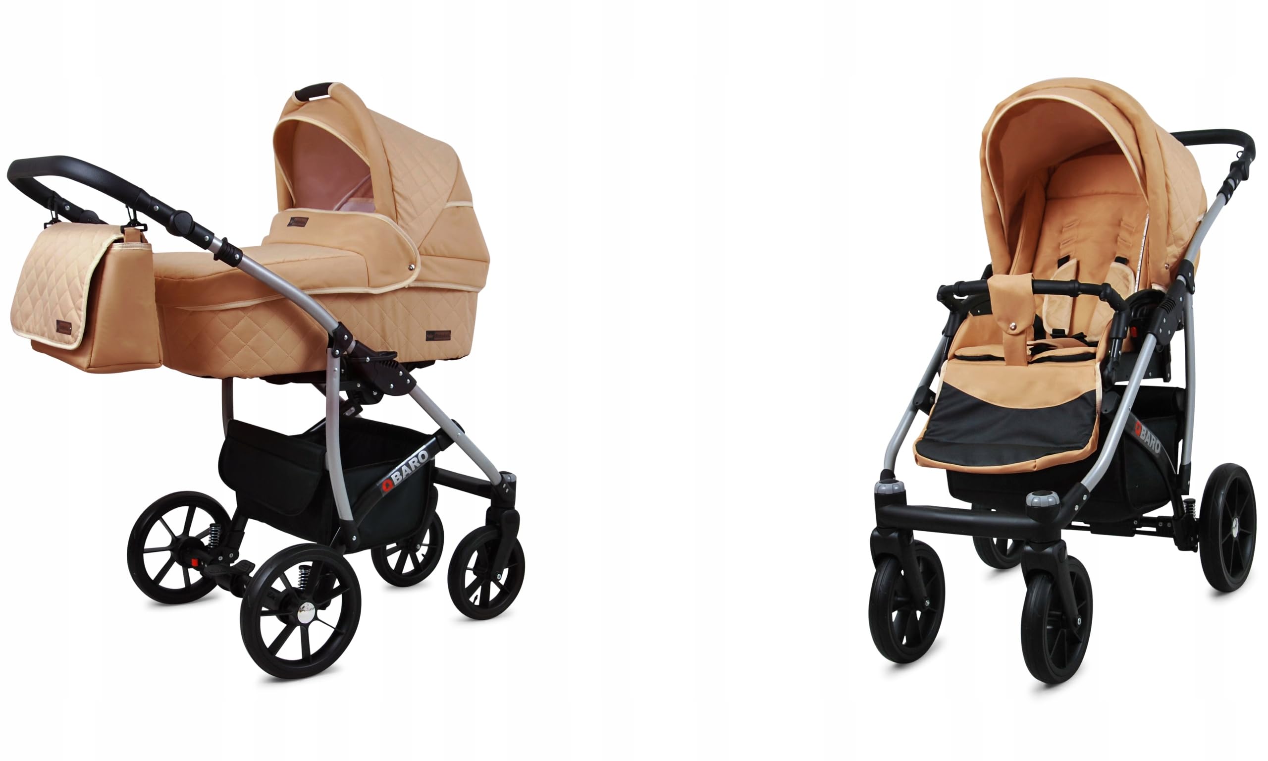 BabyLux Qbaro Wózek Dziecięcy 2w1 Głęboki i Spacerowy z Akcesoriami Regulowana i Składana Lekka Aluminiowa Konstrukcja 2 Opcje Montażu Wodoodporny Nieprzebijalne Koła Beige