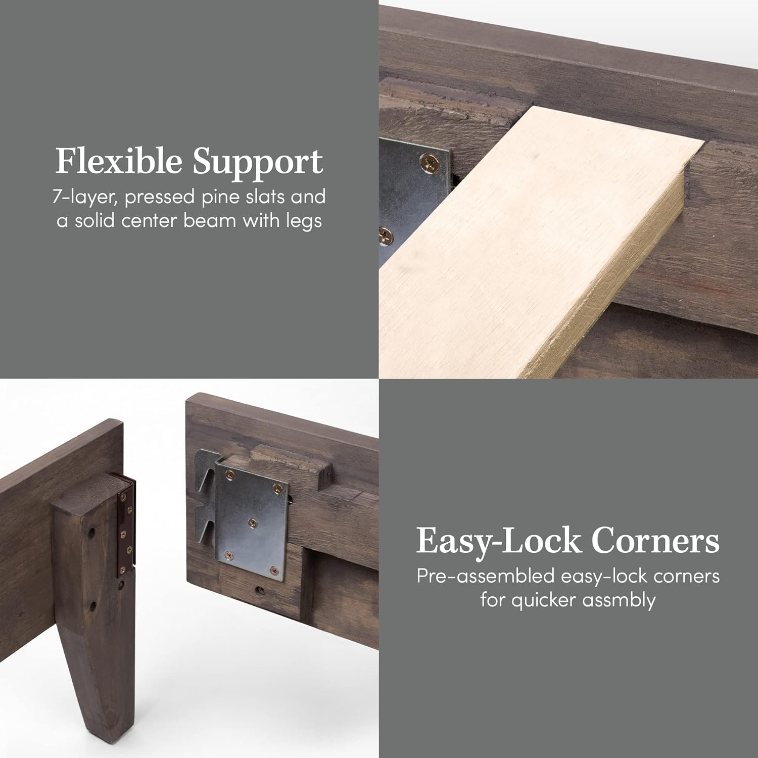 CARDINAL & CREST Wood Bed Frame - Made with 100% New Zealand Pine - Solid Mattress Platform Foundation Pressed Pine Slats - Easy Assembly - Queen - Grey Barn Wood